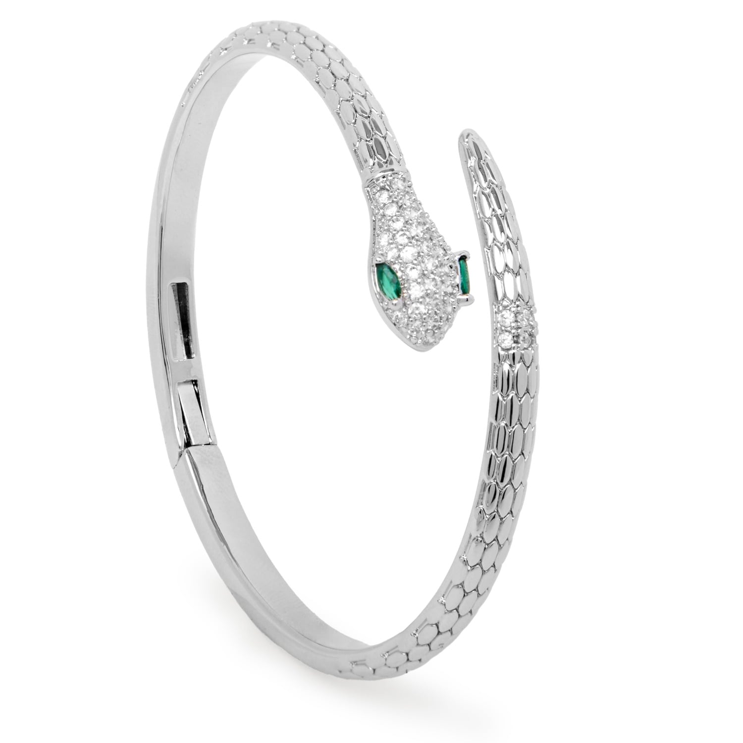 Saachi Serpent Sparkle Hinged Cuff Bracelet In Silver