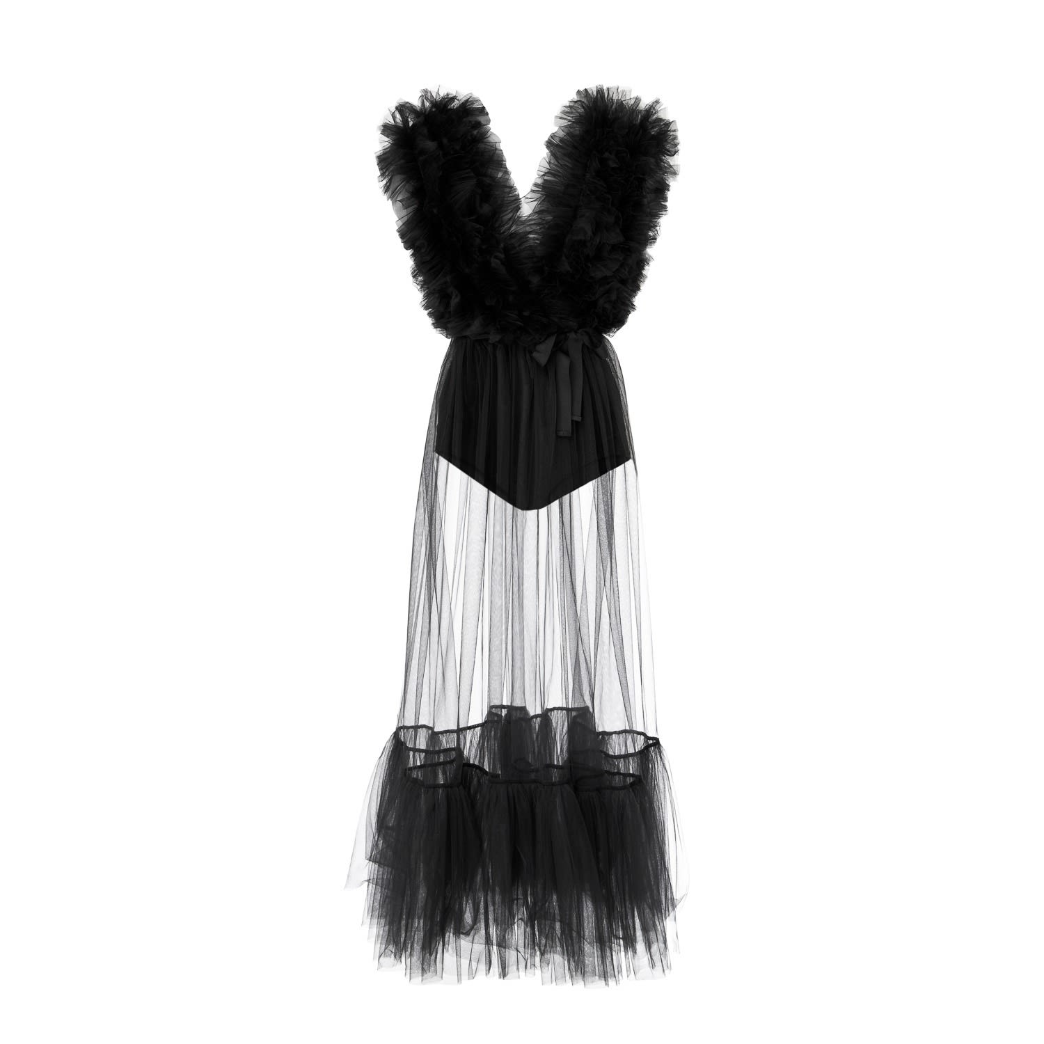 Women’s Black Tiered Tulle Gown Small Lia Aram