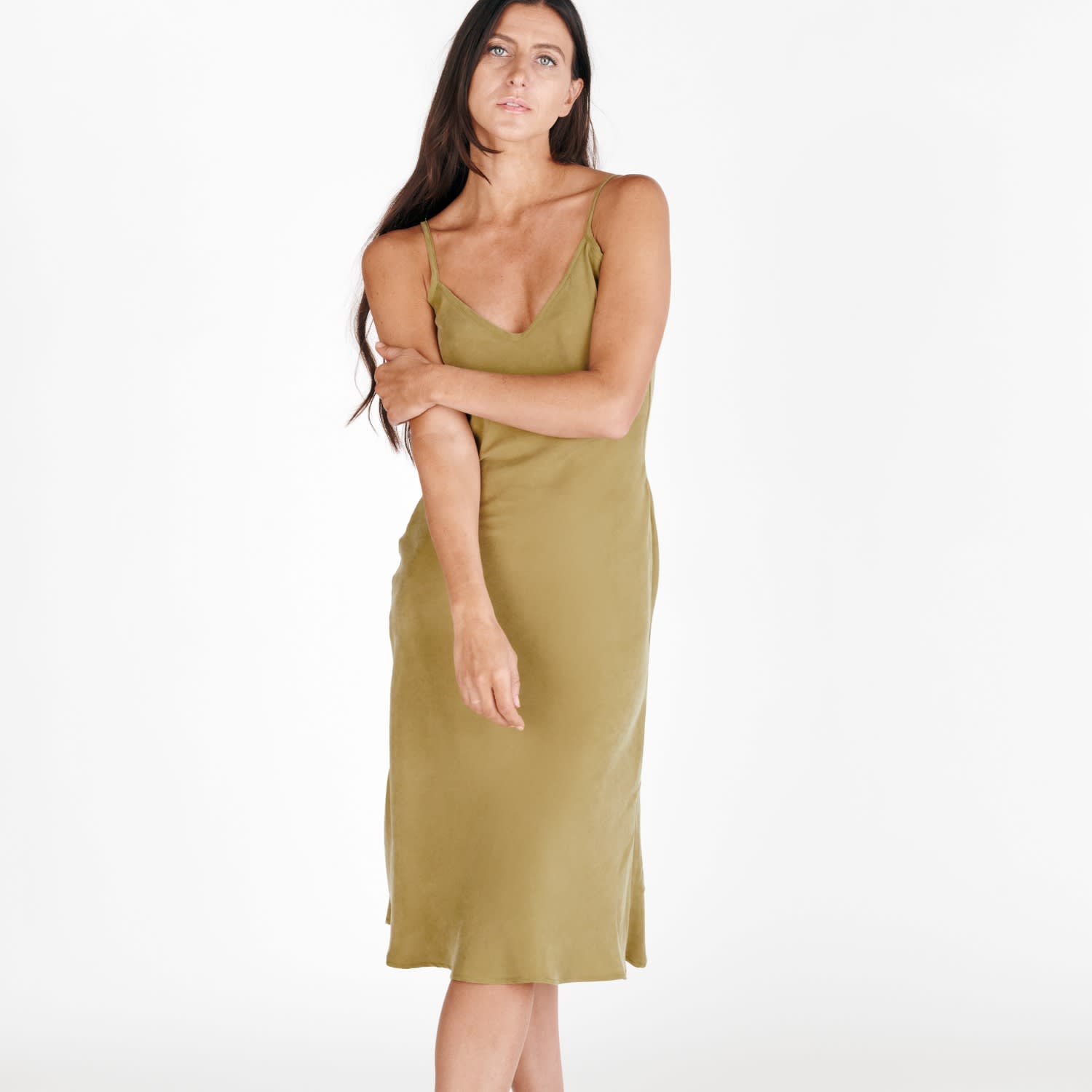 Leaf Green Vegan Silk Slip Dress | Italia A Collection | Wolf & Badger