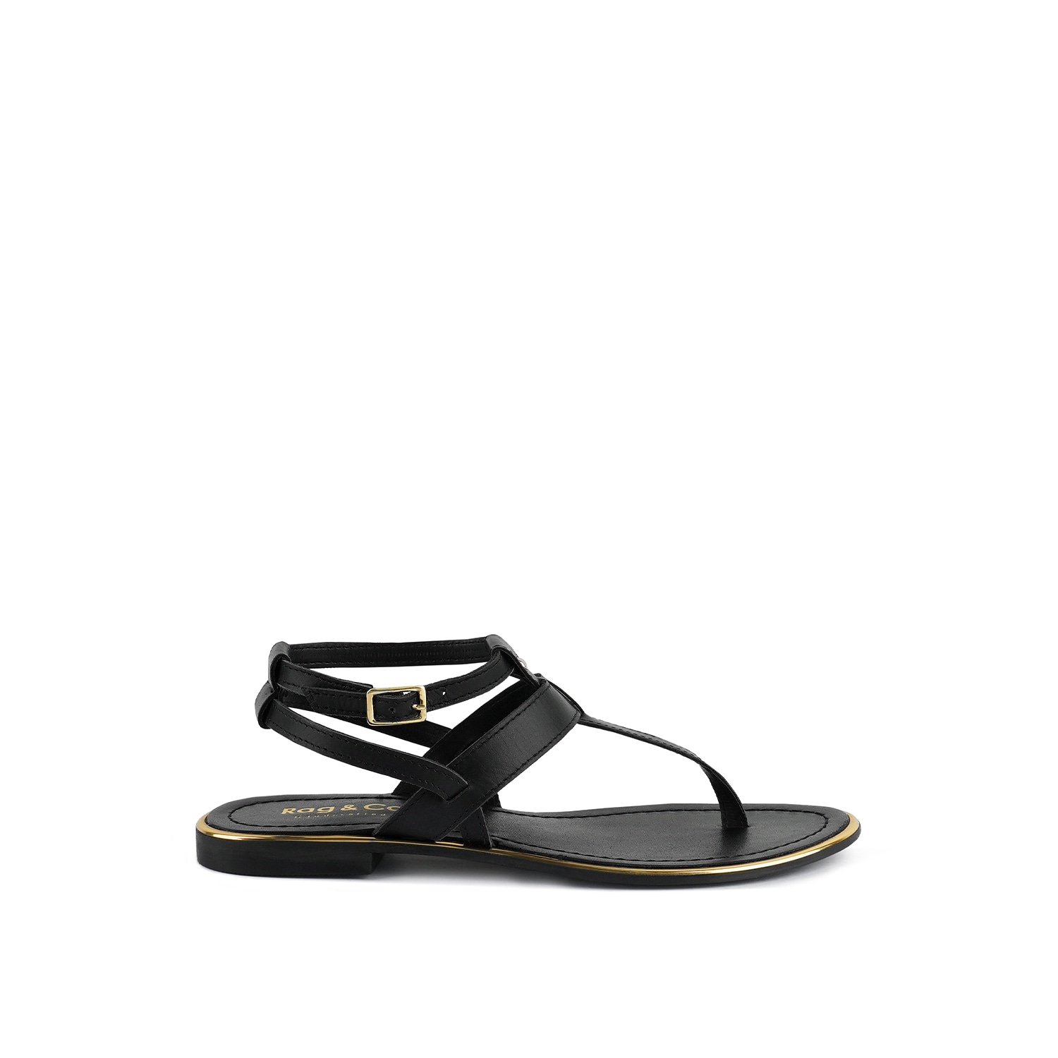Rag & Co Women's Irene Black Flat Thong Sandals By