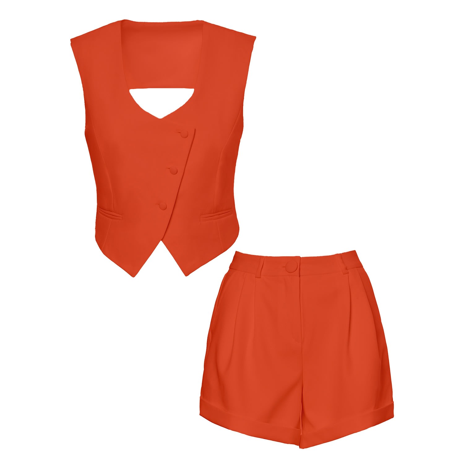Bluzat Women's Yellow / Orange Orange Suit With Vest And Shorts In Red
