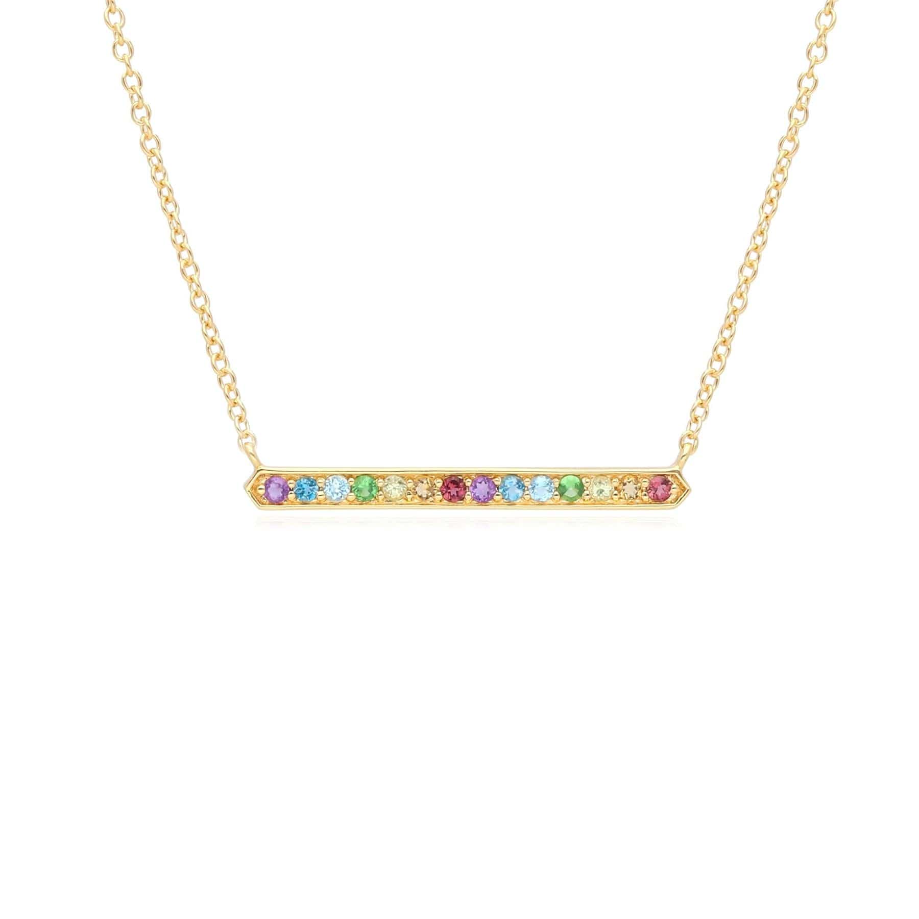 Women’s Rainbow Gemstone Bar Necklace In Gold Plated Sterling Silver Gemondo