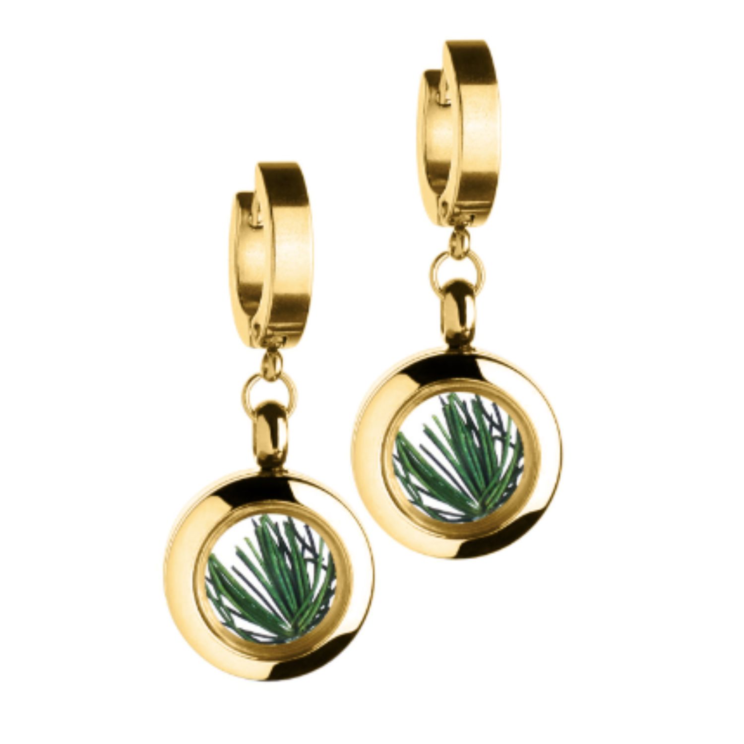 My Little Nature Women's Gold / Green Gold Plated Drop Earrings - Handcrafted Gift Dangle Earrings With Pine Needles