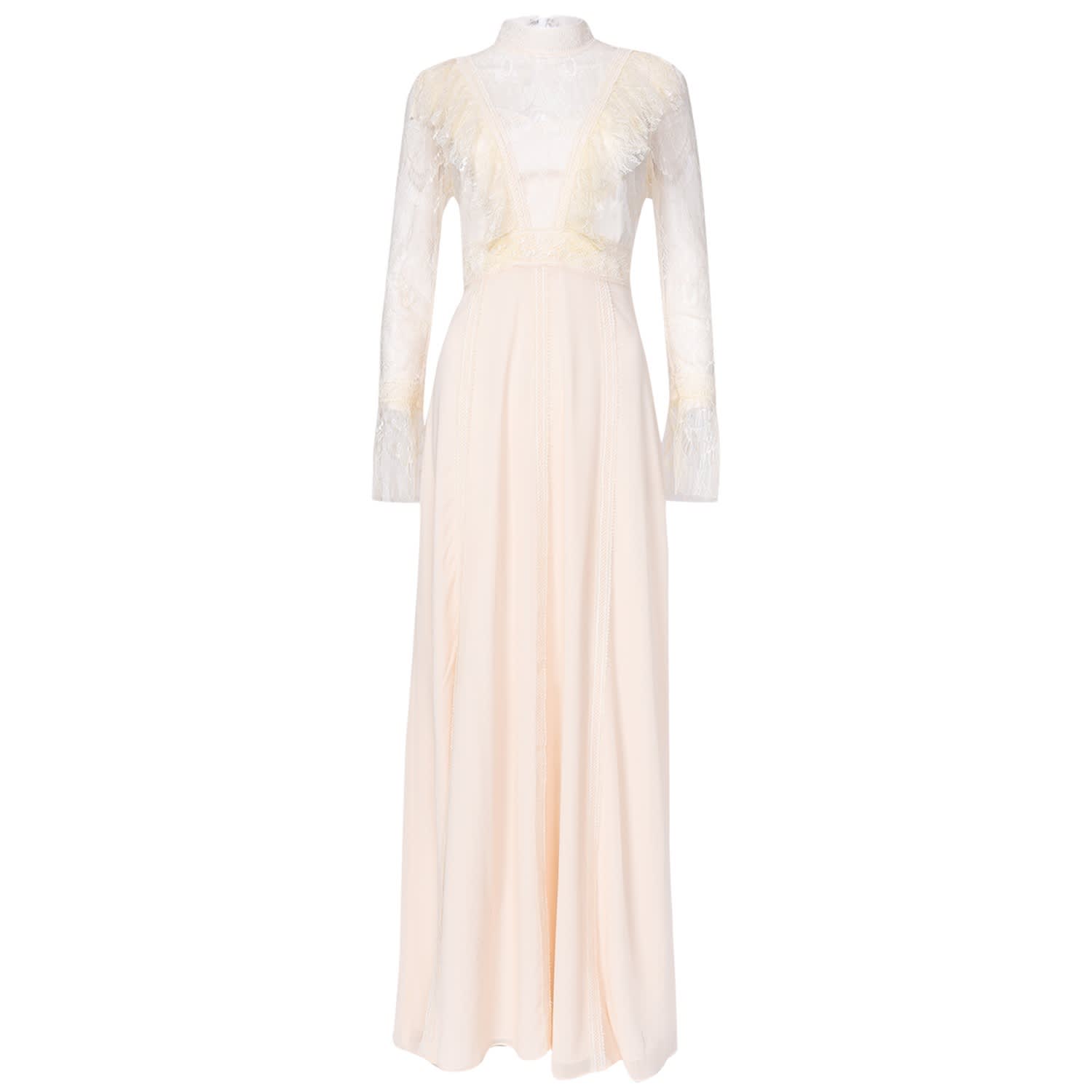 cream lace long sleeve dress