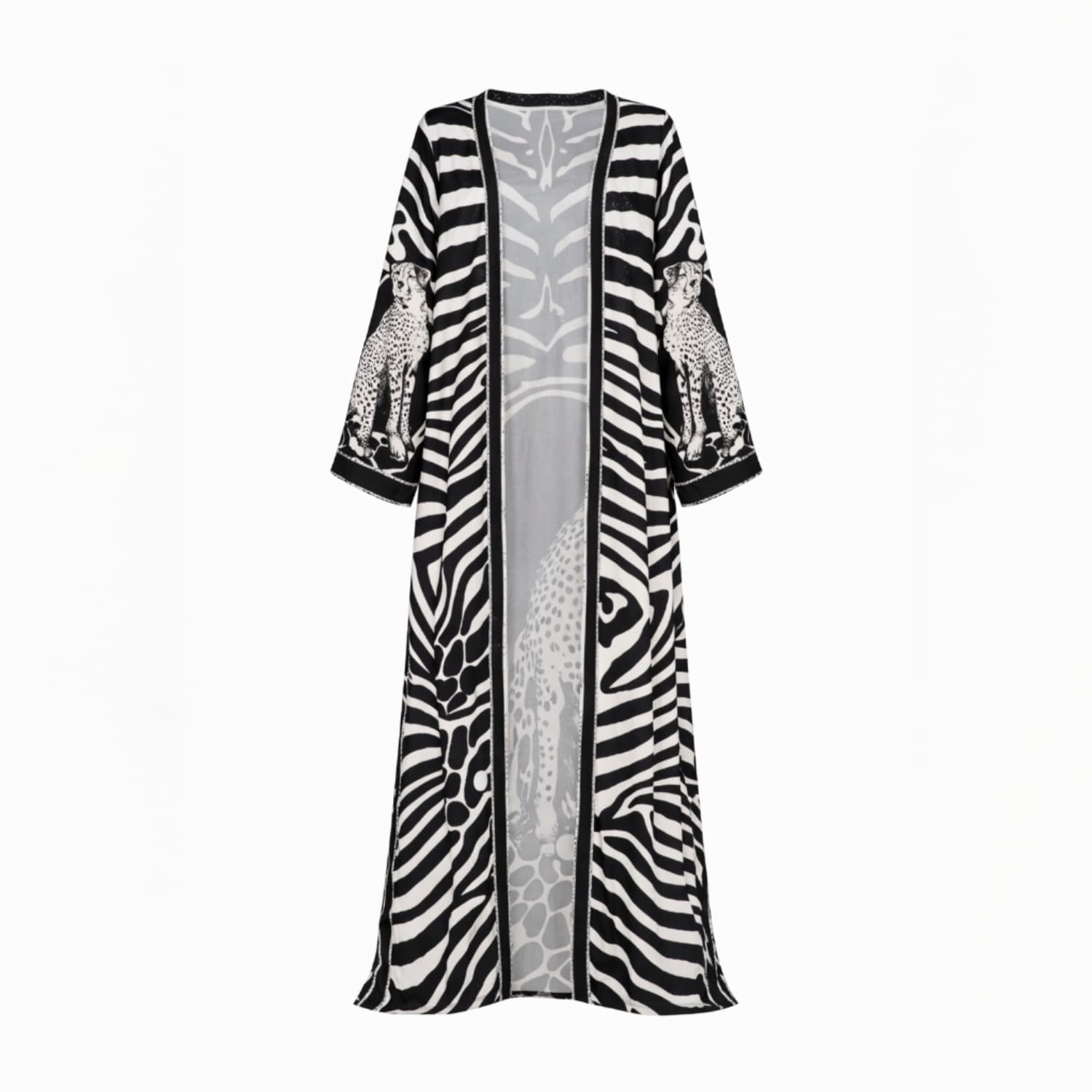 Women's Black / White Annia Louisa Tanzania Inspired Open Front Kaftan | M