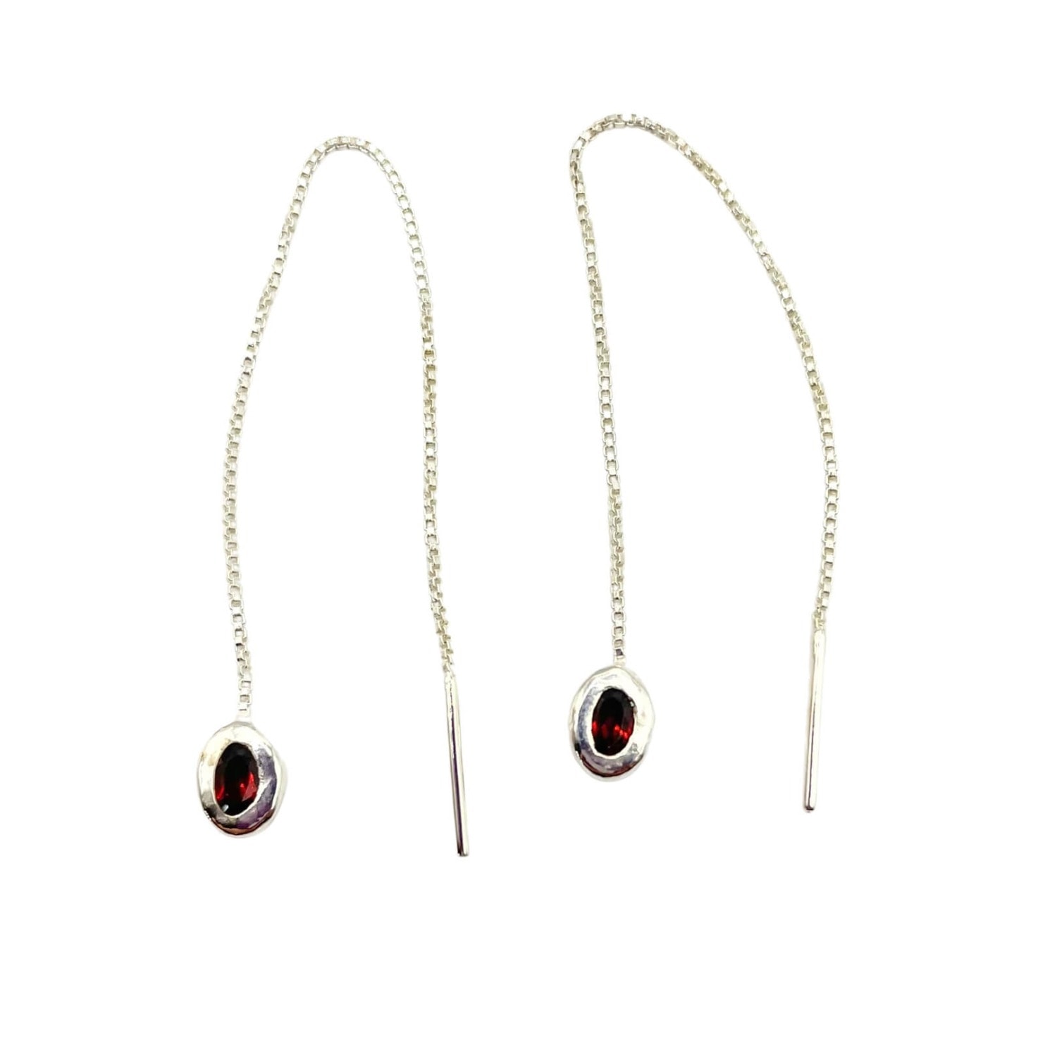 Amy Delson Jewelry Women's Red / Silver Thelma - Garnet Silver Threader Earrings