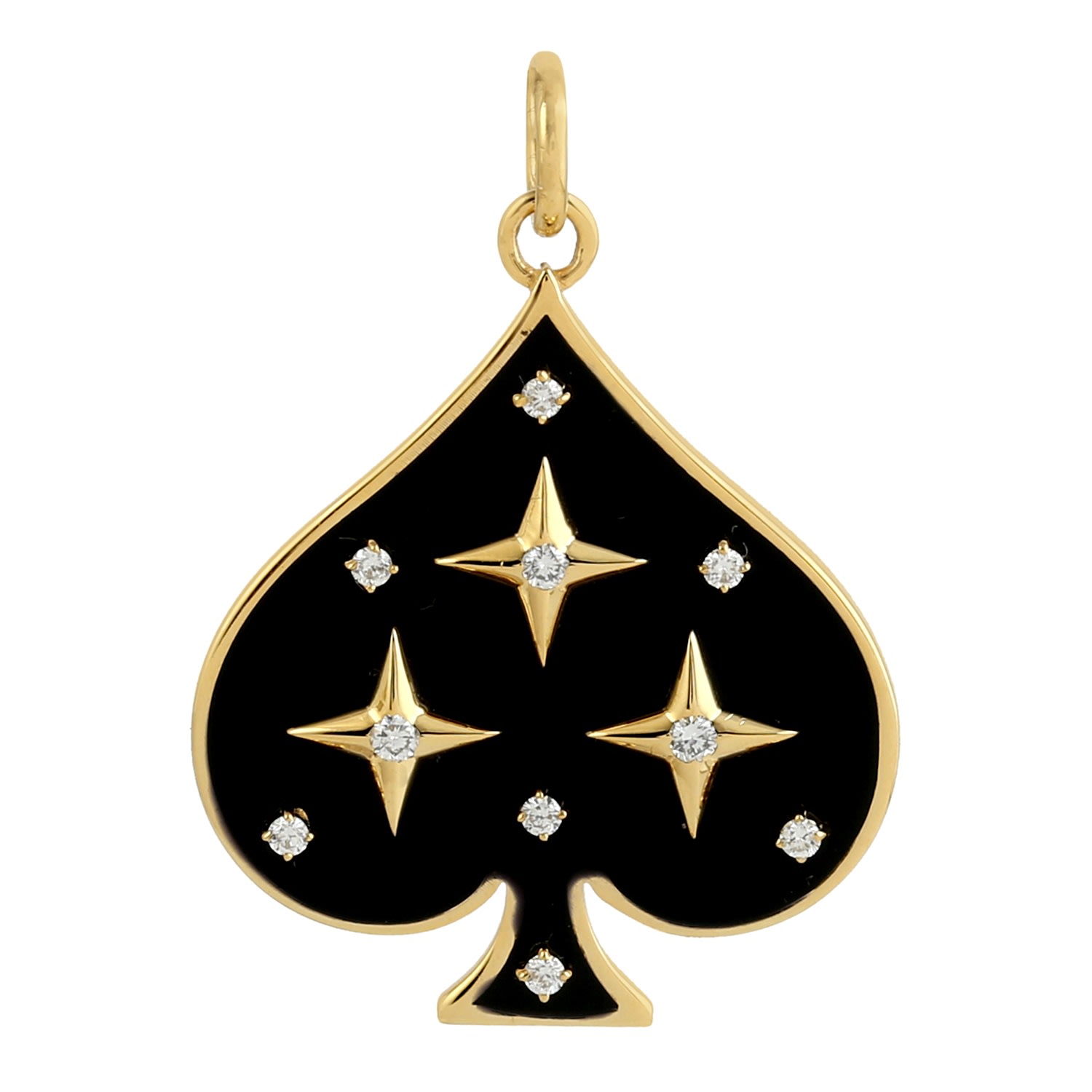 Women’s Gold / White / Black 14K Gold & Natural Diamond With Enamel Men’s Ace Of Spades In Stars Pendant Artisan