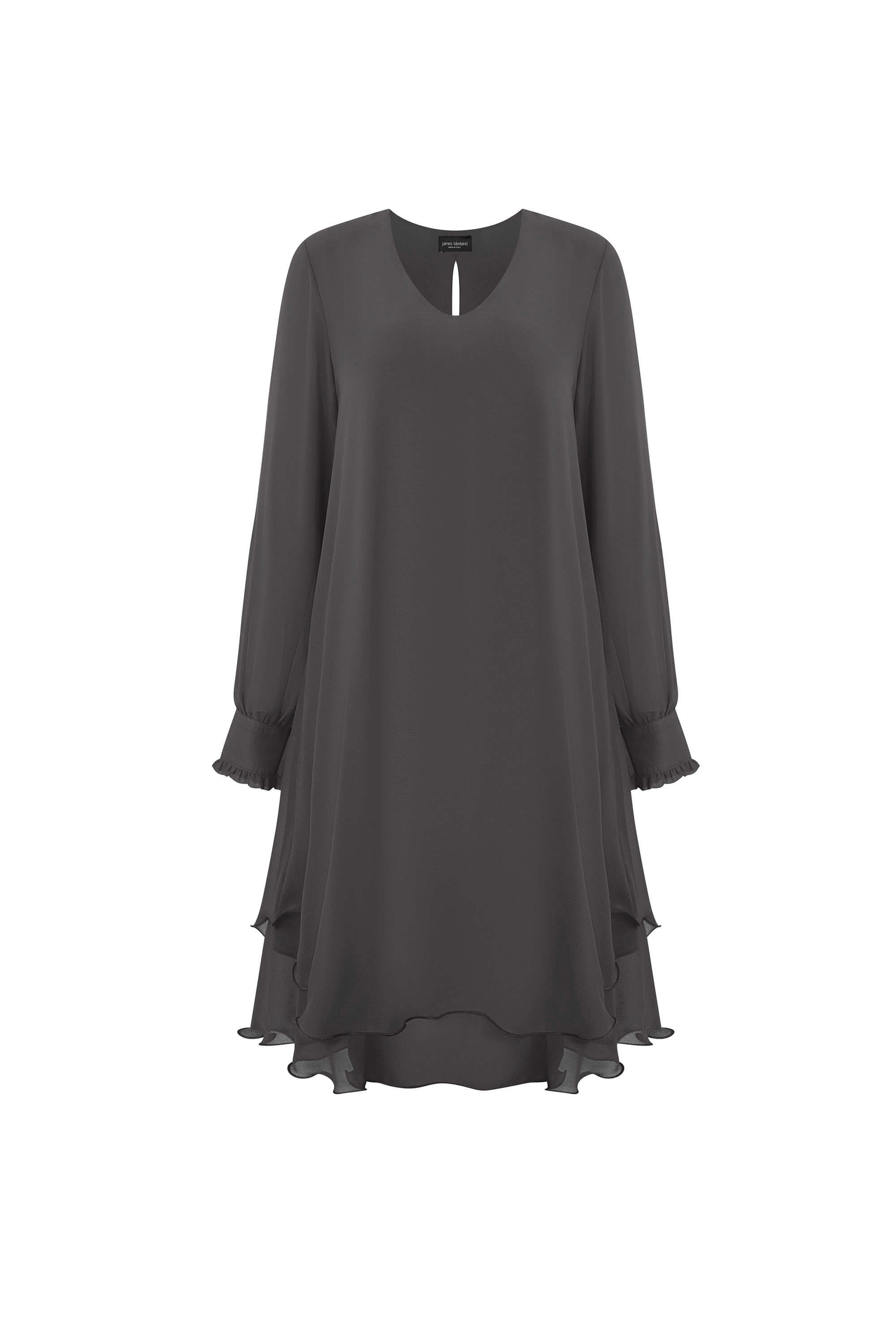 Women's Grey Long Sleeve Charcoal Wave Hem Dress | Extra Small | James Lakeland