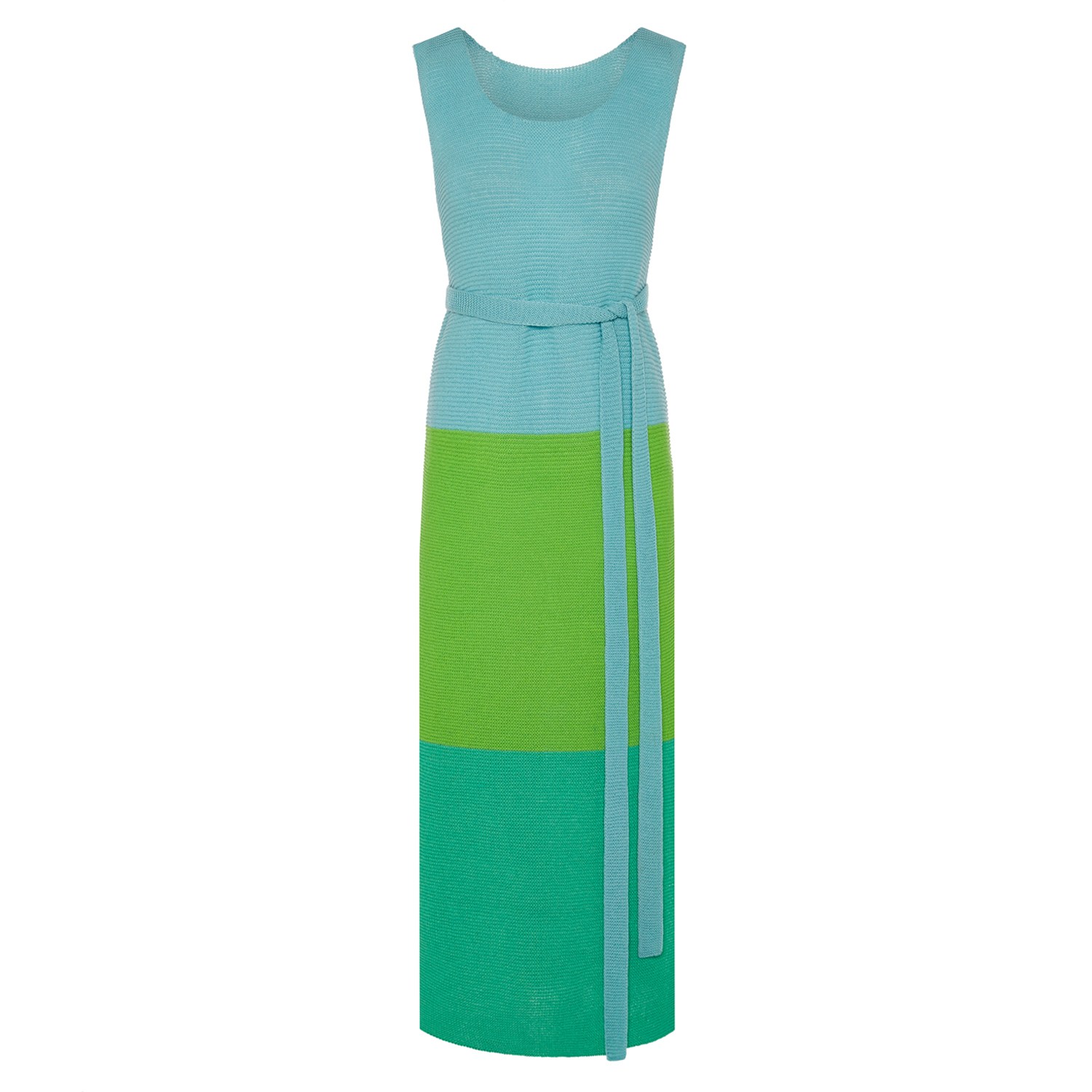 Ingmarson Women's Blue / Green Colour Block Belted Slit Dress Green & Blue