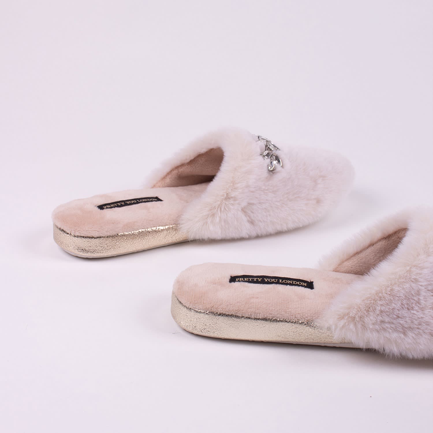 Dido Elegant Diamante Mule Slippers In Cream, Pretty You