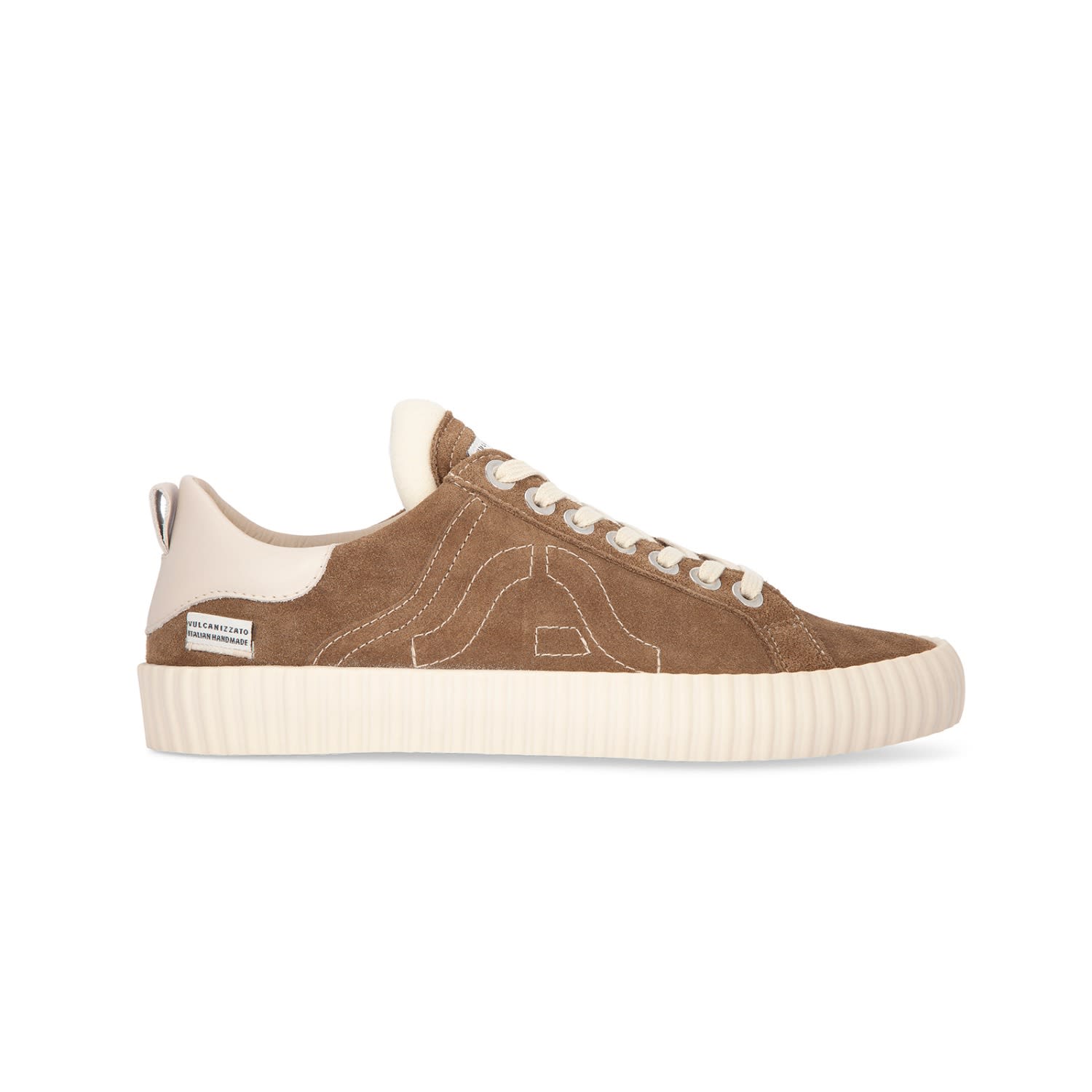 Springa | Unique Vulcanized Sneakers Italian Handmade Men's Brown Wavy Suede Taupe Stitching Logo Sneakers In Brown