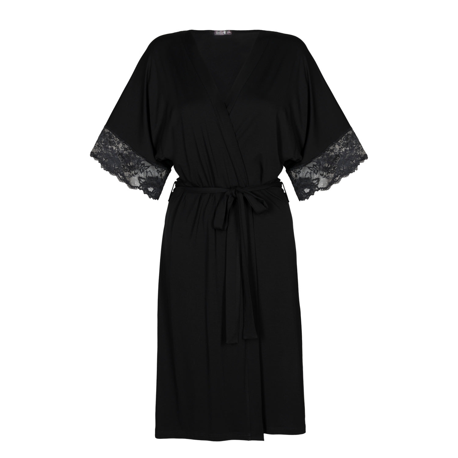 Oh!zuza Night&day Women's Elegant Robe - Viscose And Lace - Black In Black