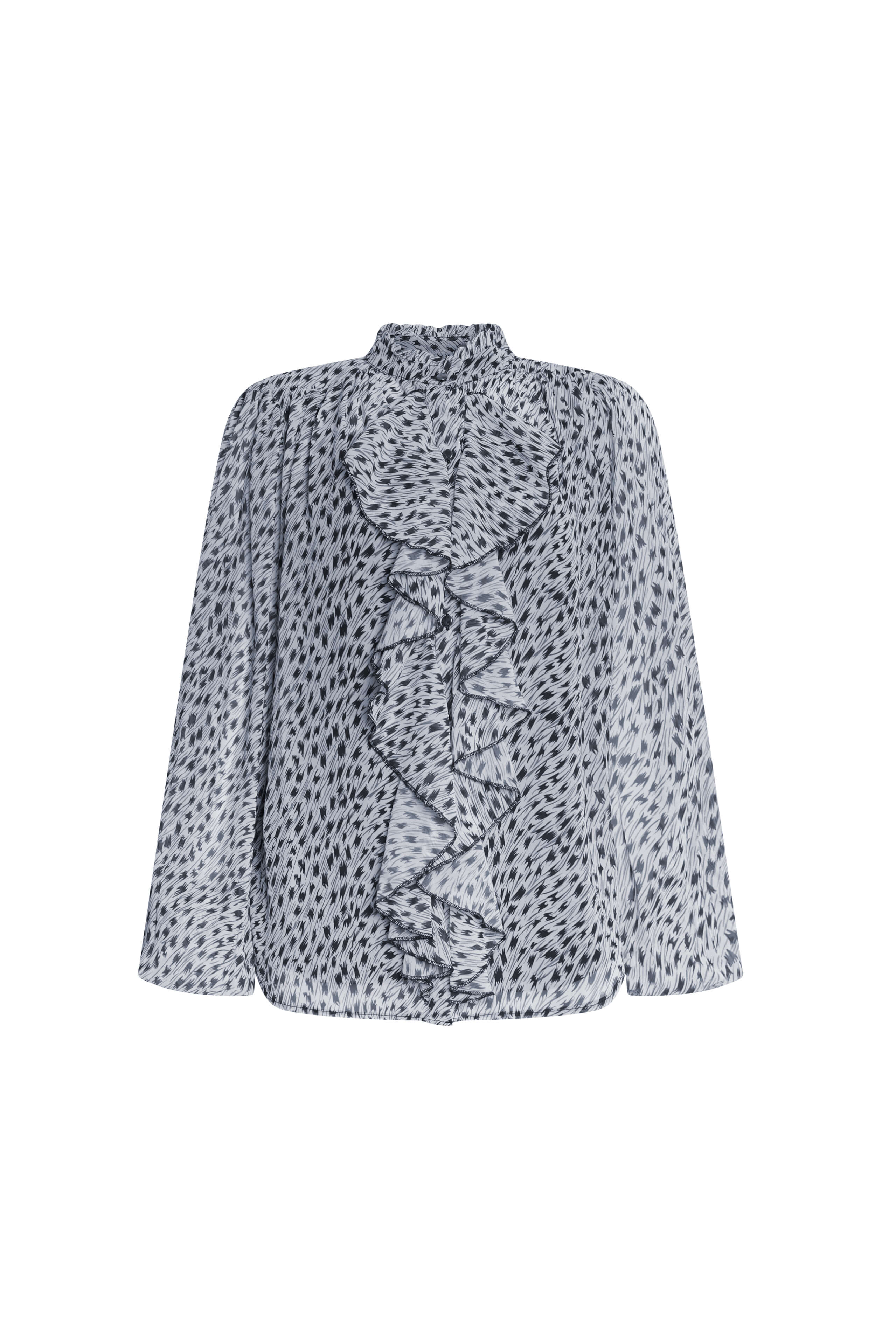 James Lakeland Women's Grey Printed Ruffle Detail Shirt In Grey
