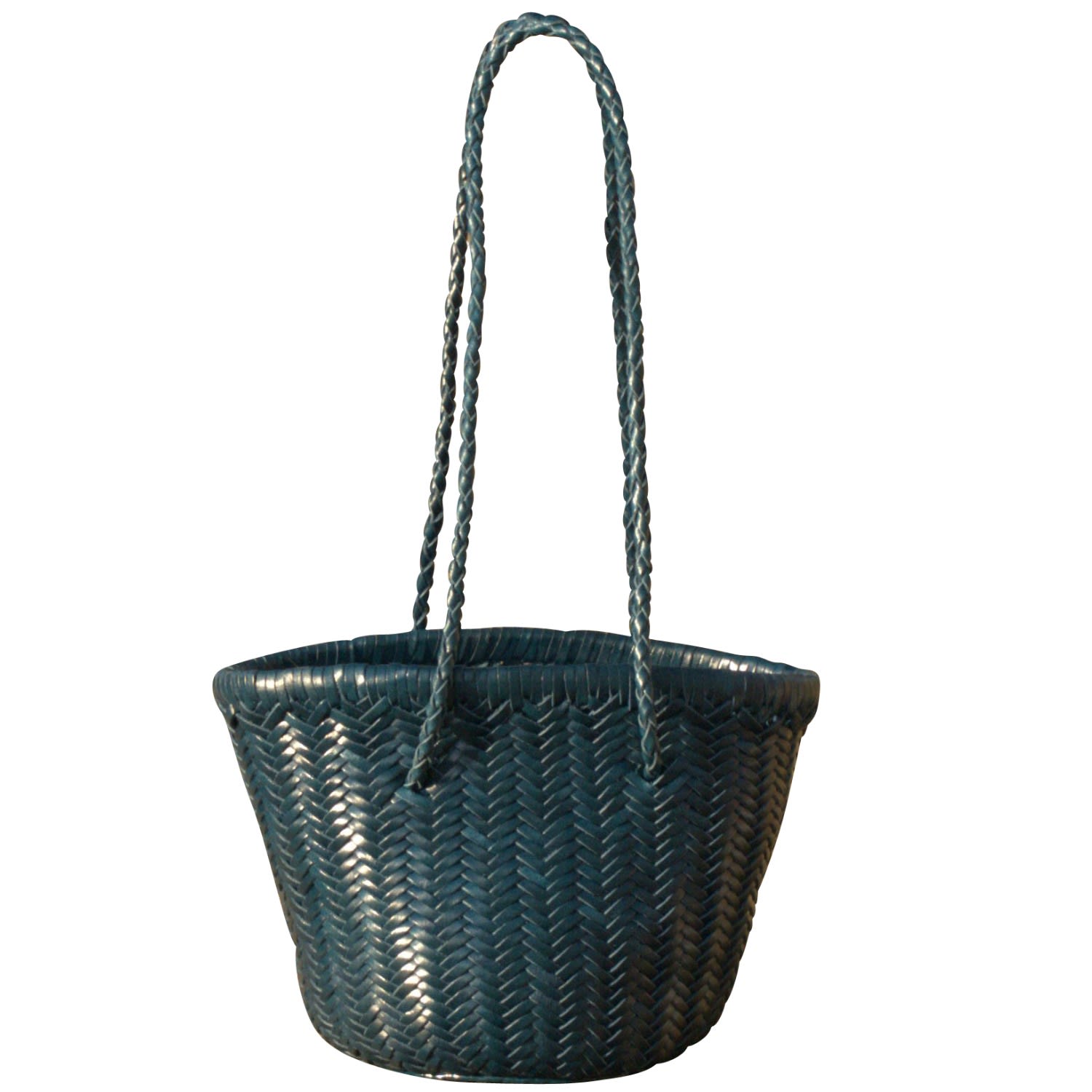 Rimini Women's Zigzag Woven Leather Bucket Bag In Small Size ‘alessandra' - Blue In Blue