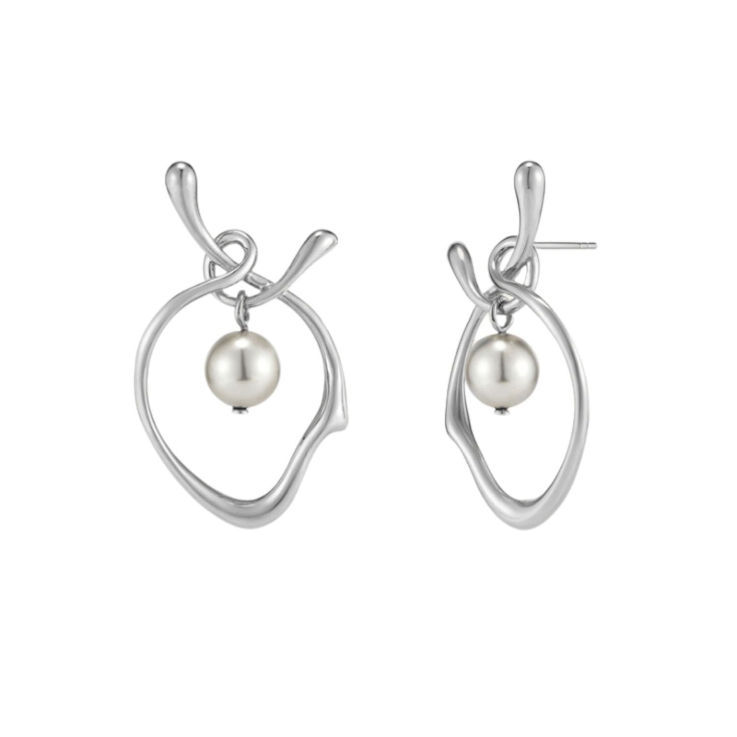 Tami&tami Women's Silver / Gold Heradi Wave Pearl White Gold Earrings
