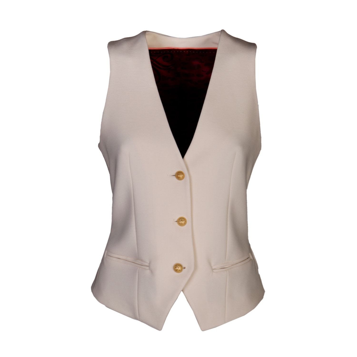 The Extreme Collection Women's White Ecru Single Breasted With Three Golden Buttons Crepe Vest Maureen In White