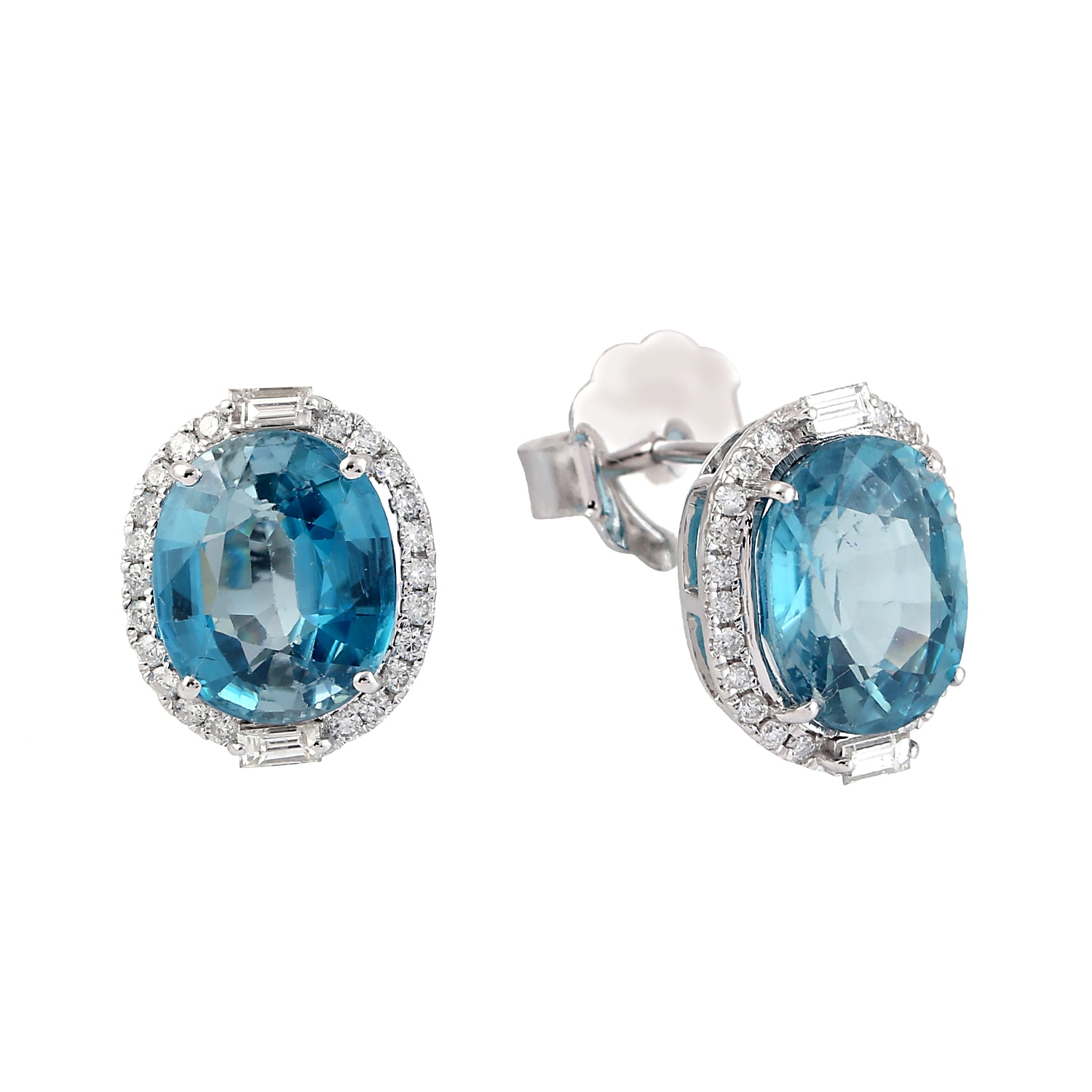 Women’s White / Blue 18K White Gold In Oval Shape Zirconia & Pave Diamond Mini Stud Earrings Artisan