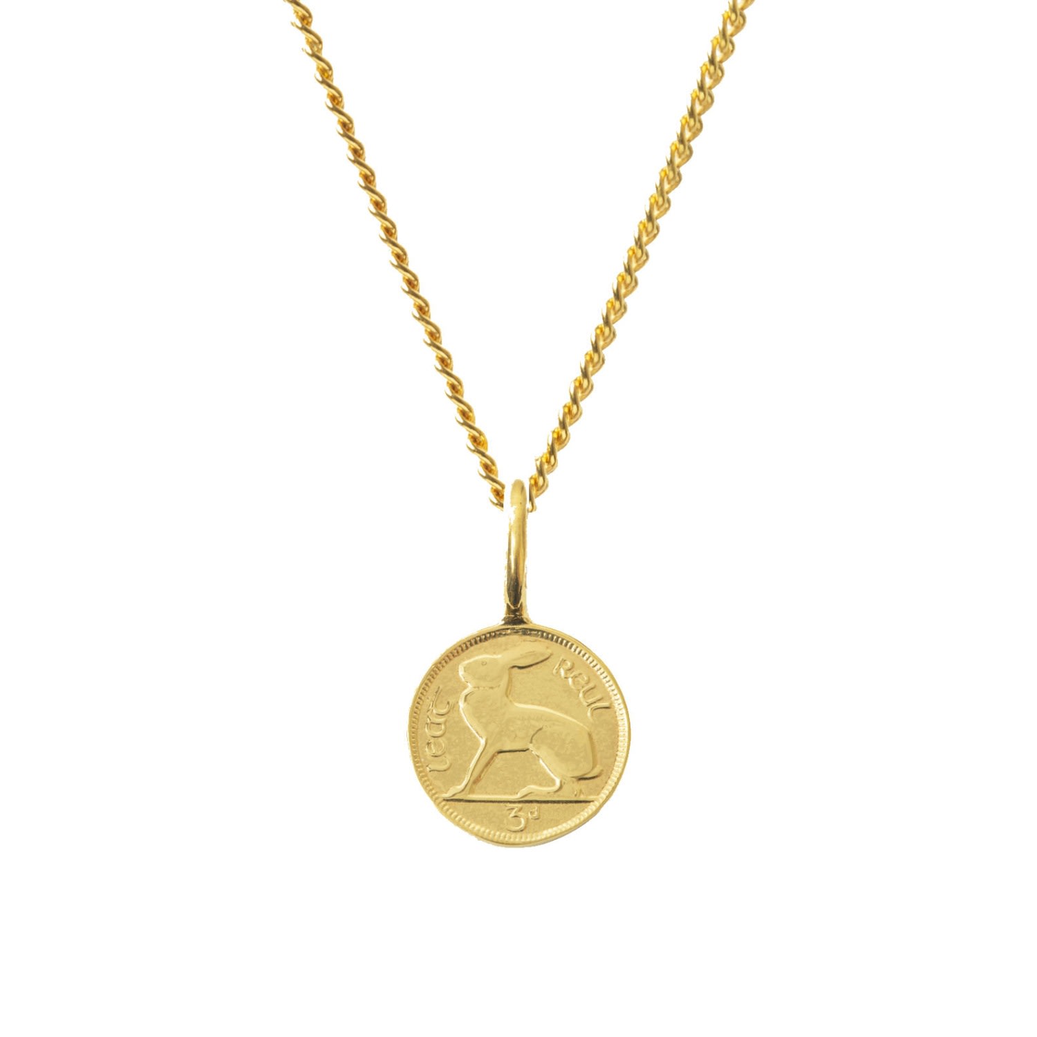 Katie Mullally Limited Men's Irish 3d Coin & Chain In Yellow Gold Plate In Gold