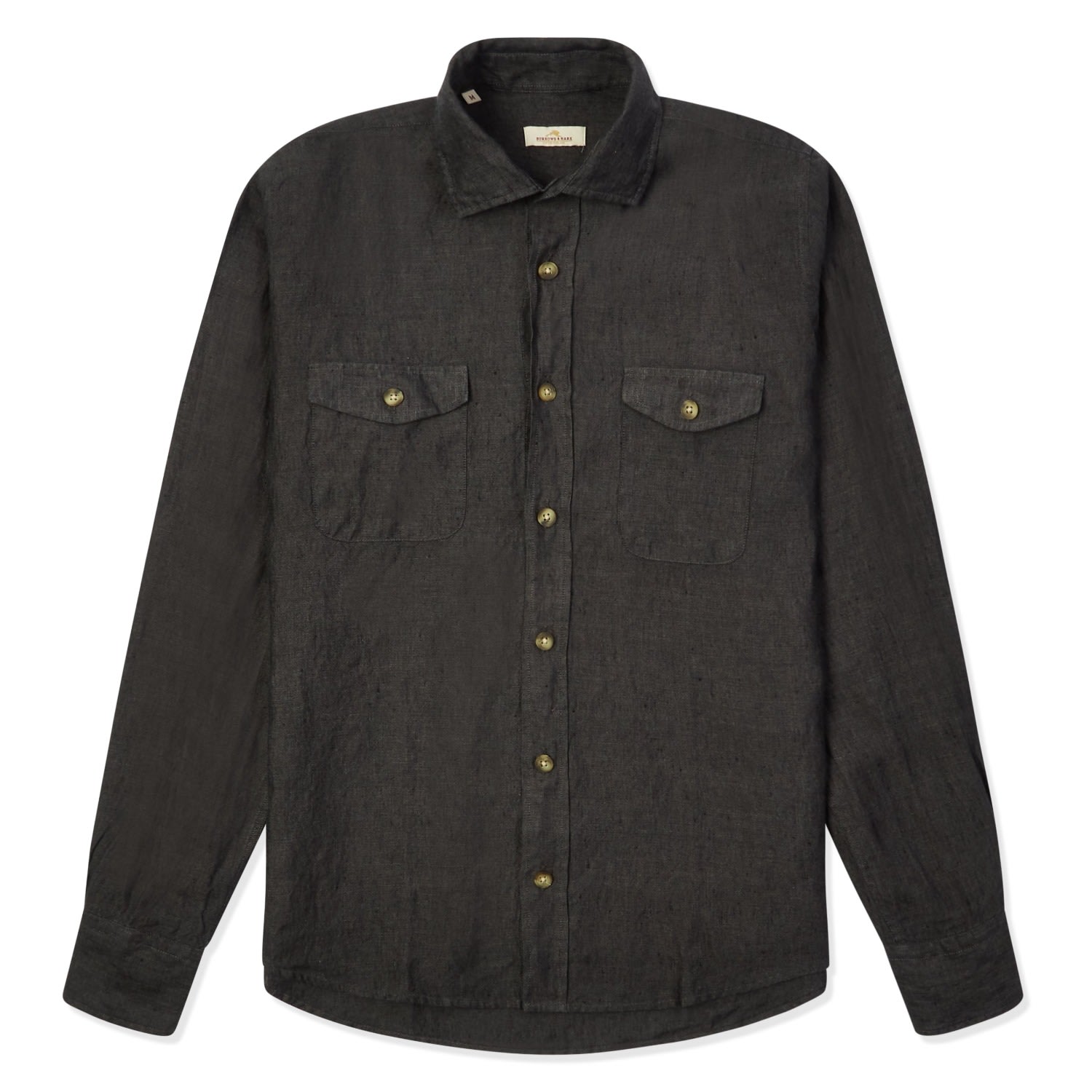 Burrows And Hare Men's Black Linen Pockets Shirt - Charcoal