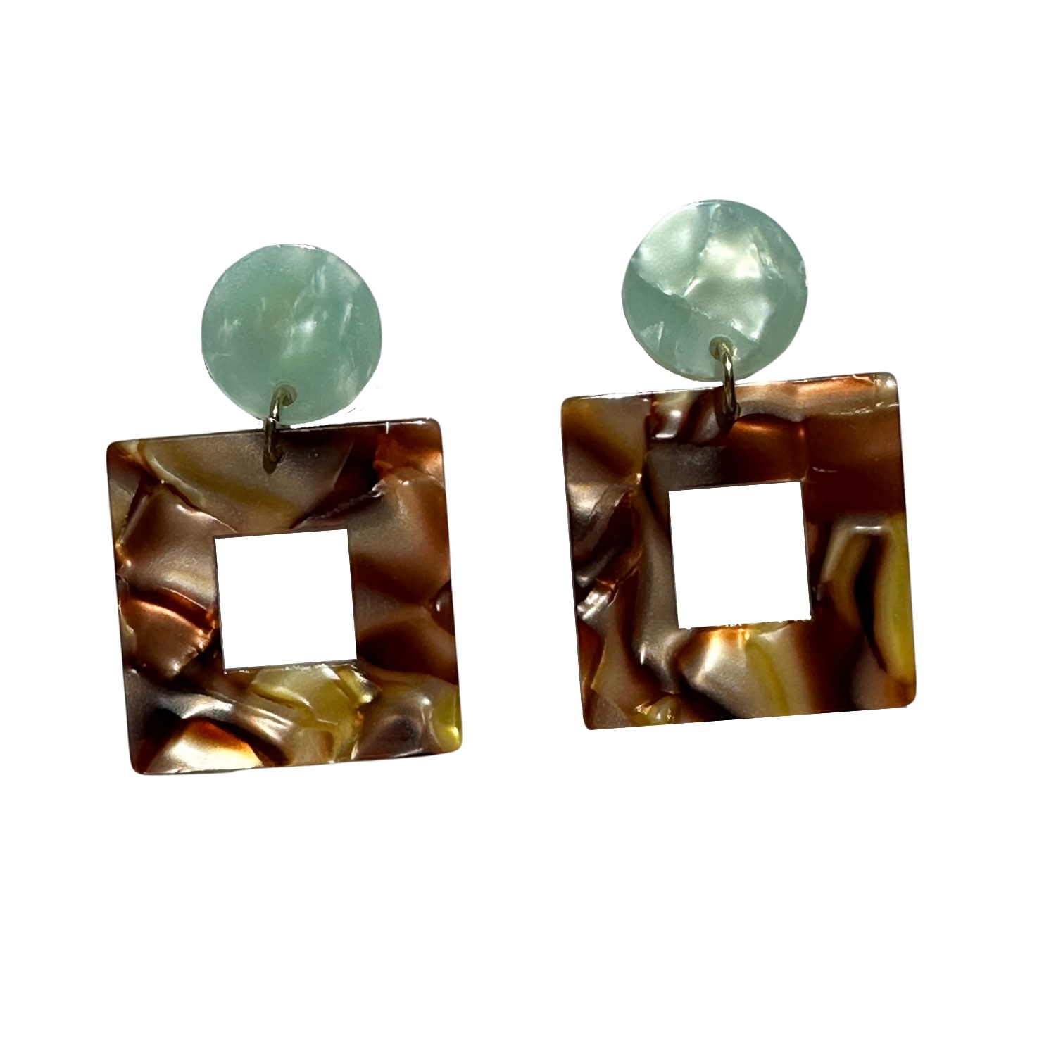 Women’s Green / Brown Small Open Square Drop Earrings In Peanut Brittle Closet Rehab