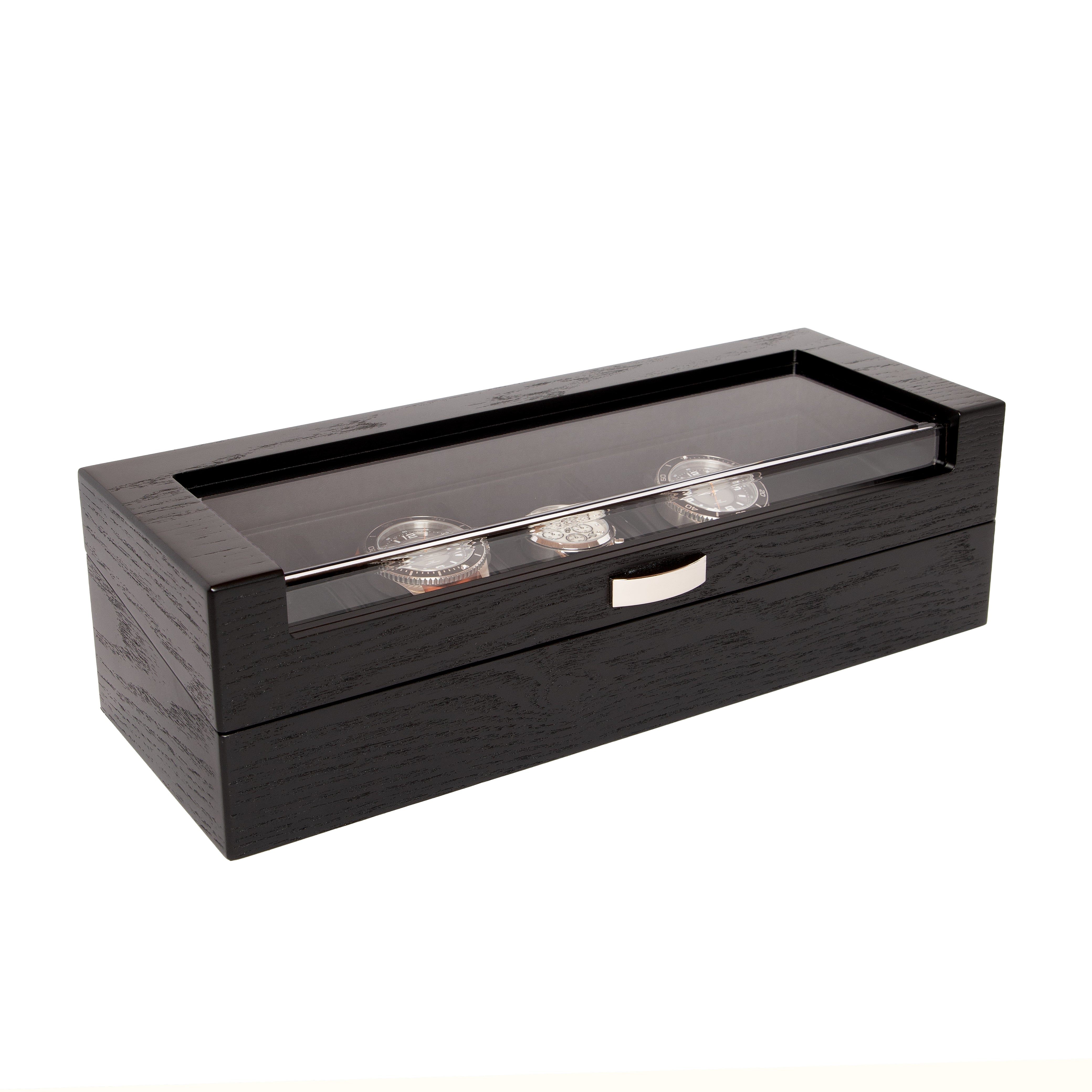 Five Slot Black Matte Wooden Watch Box With Acrylic Window | One Size | Kennett Watches & Accessories