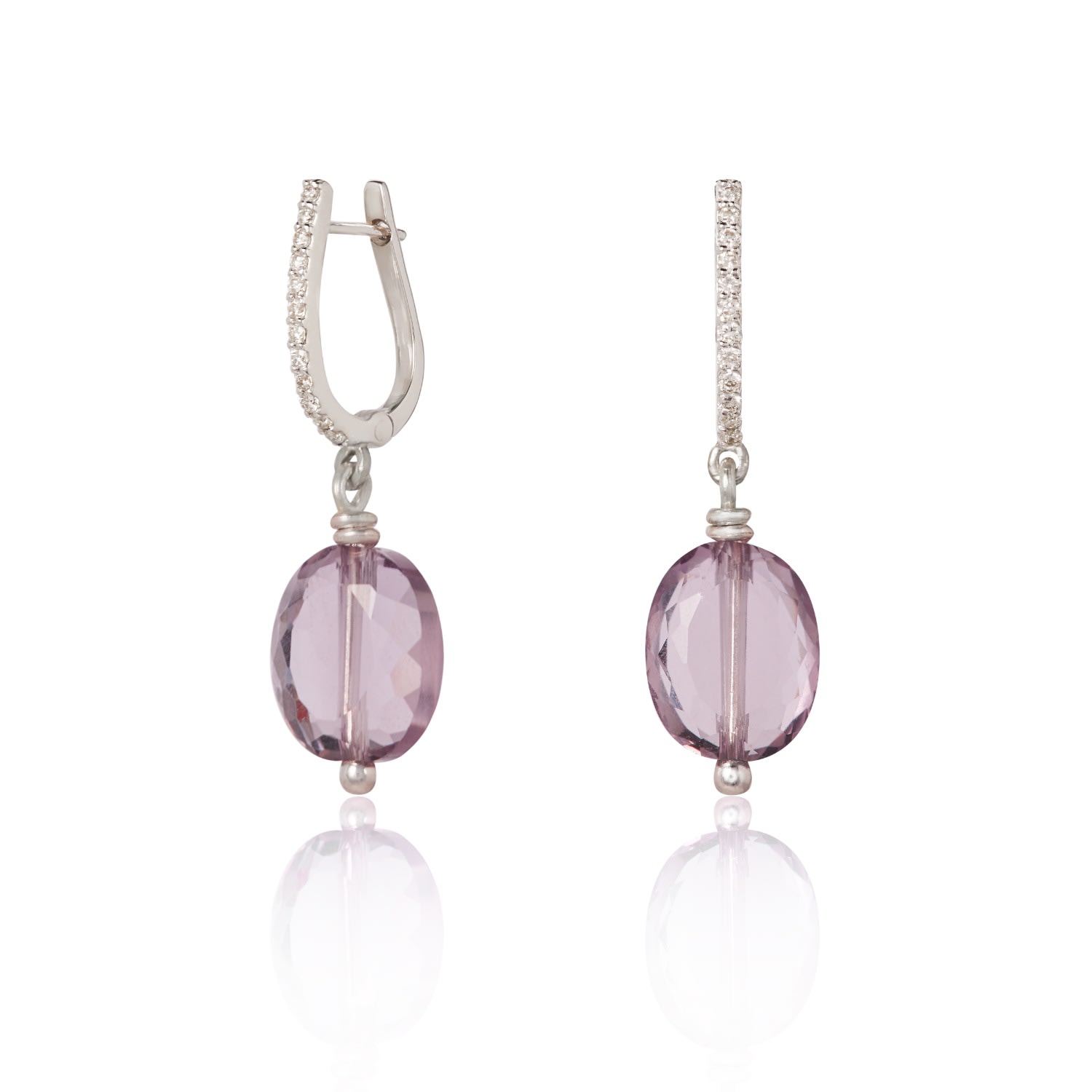 Kaizarin Women's Pink / Silver Dazzling Diamond Amethyst Drop Earrings In Multi