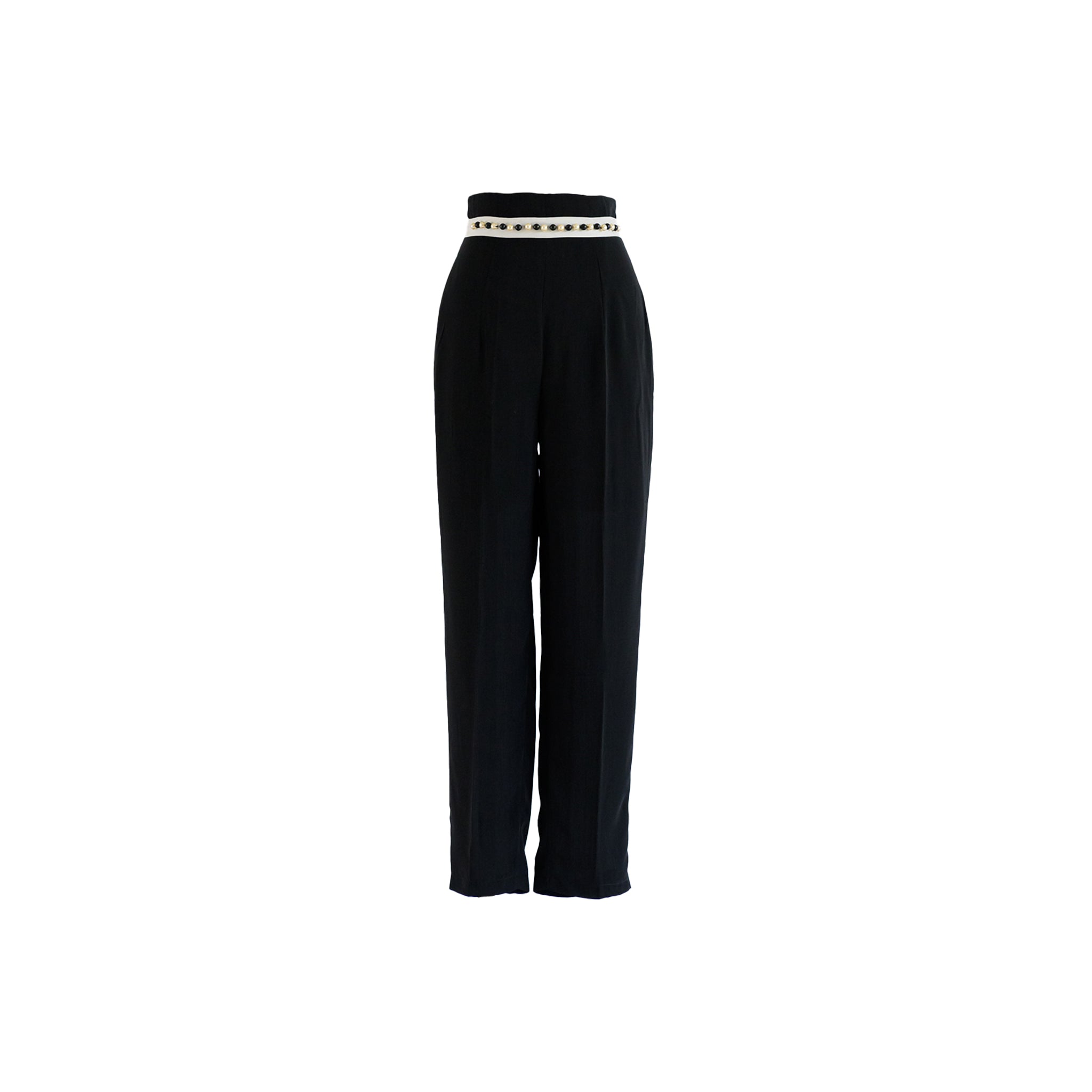 Sugar Cream Vintage Women's Black Vintage High-waisted Chiffon Faux Belt Trouser In Black