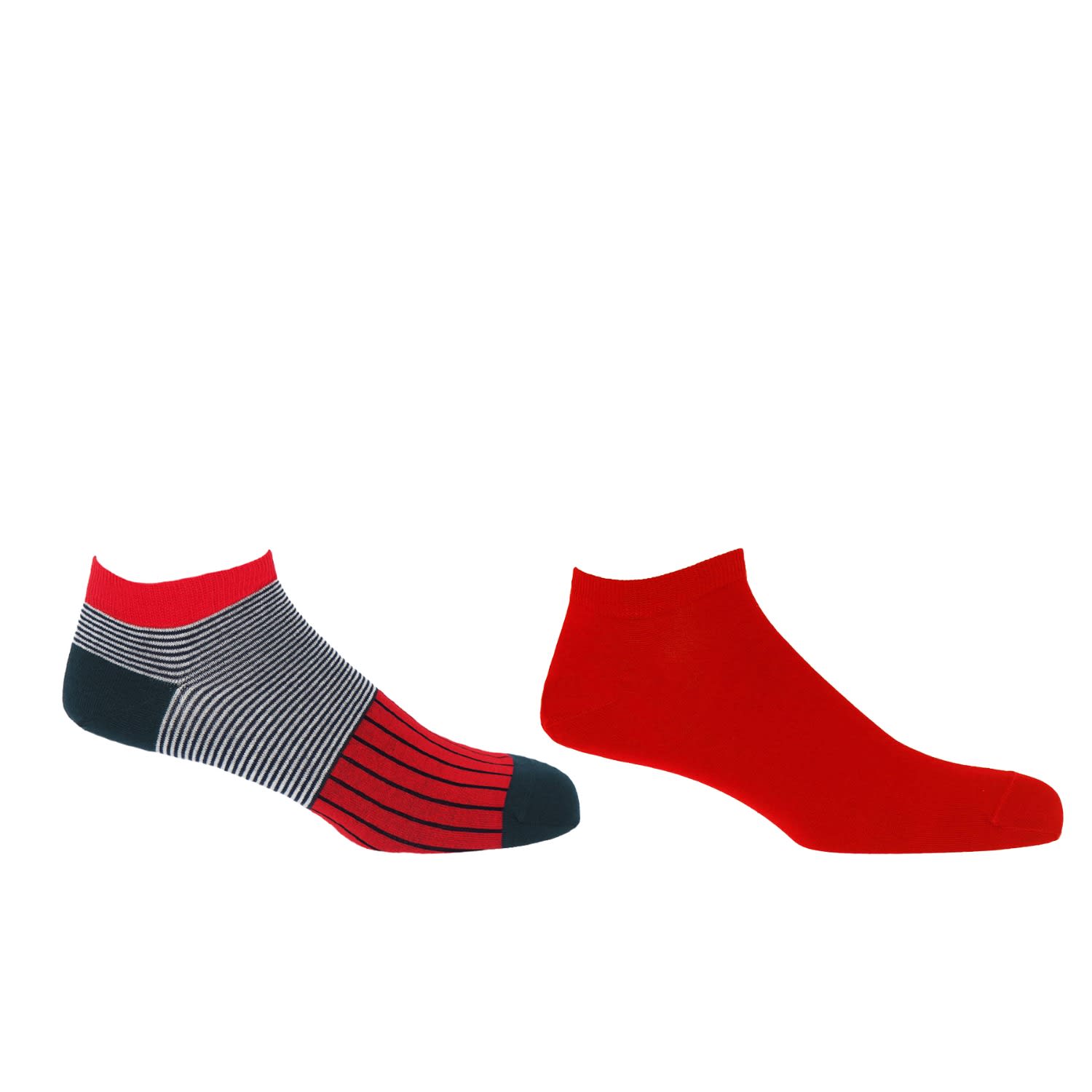 Peper Harow - Made In England Oxford Stripe Scarlet & Classic Red Men's Trainer Socks Bundle In Red