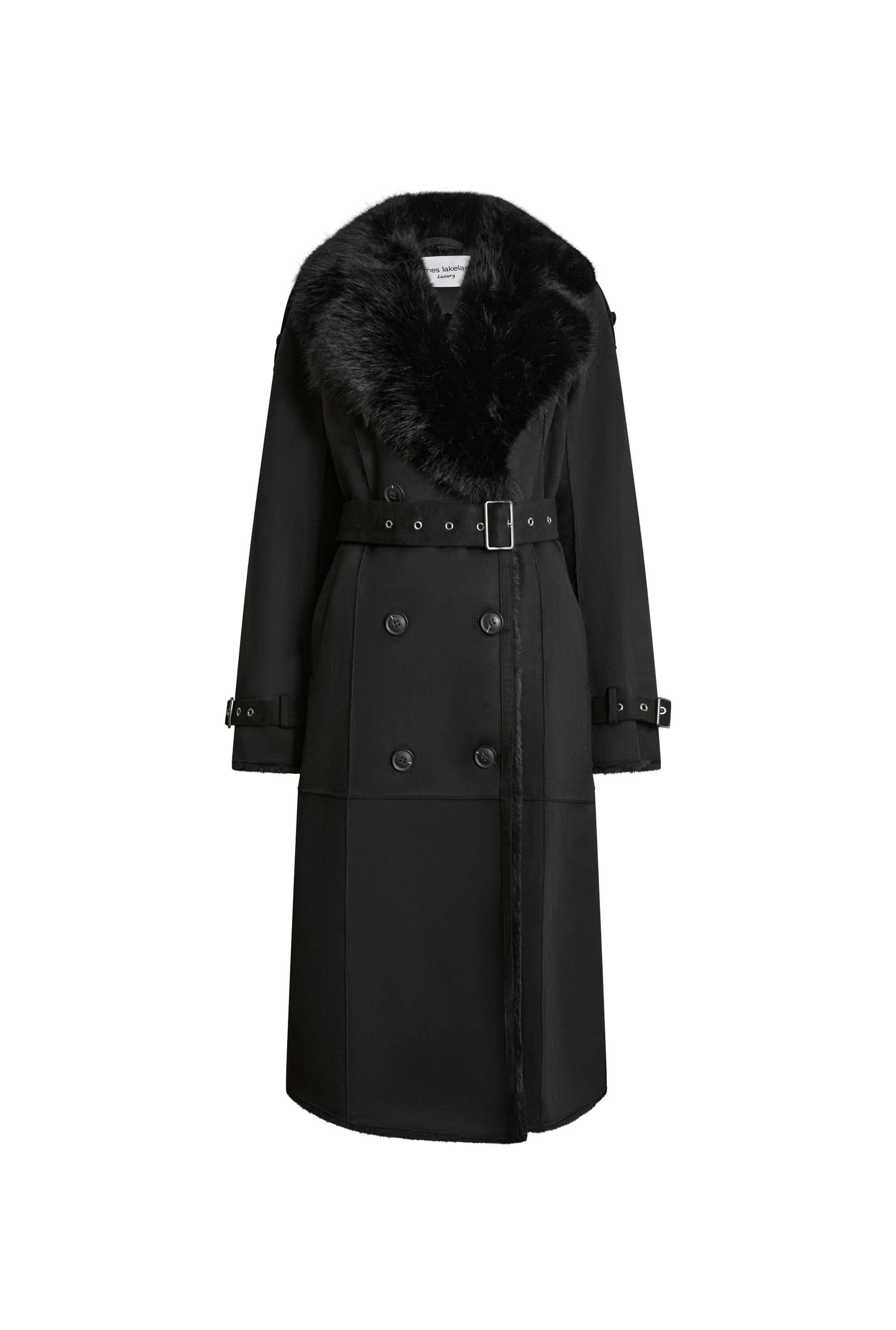 James Lakeland Women's Faux Fur Suede Black Coat In Black