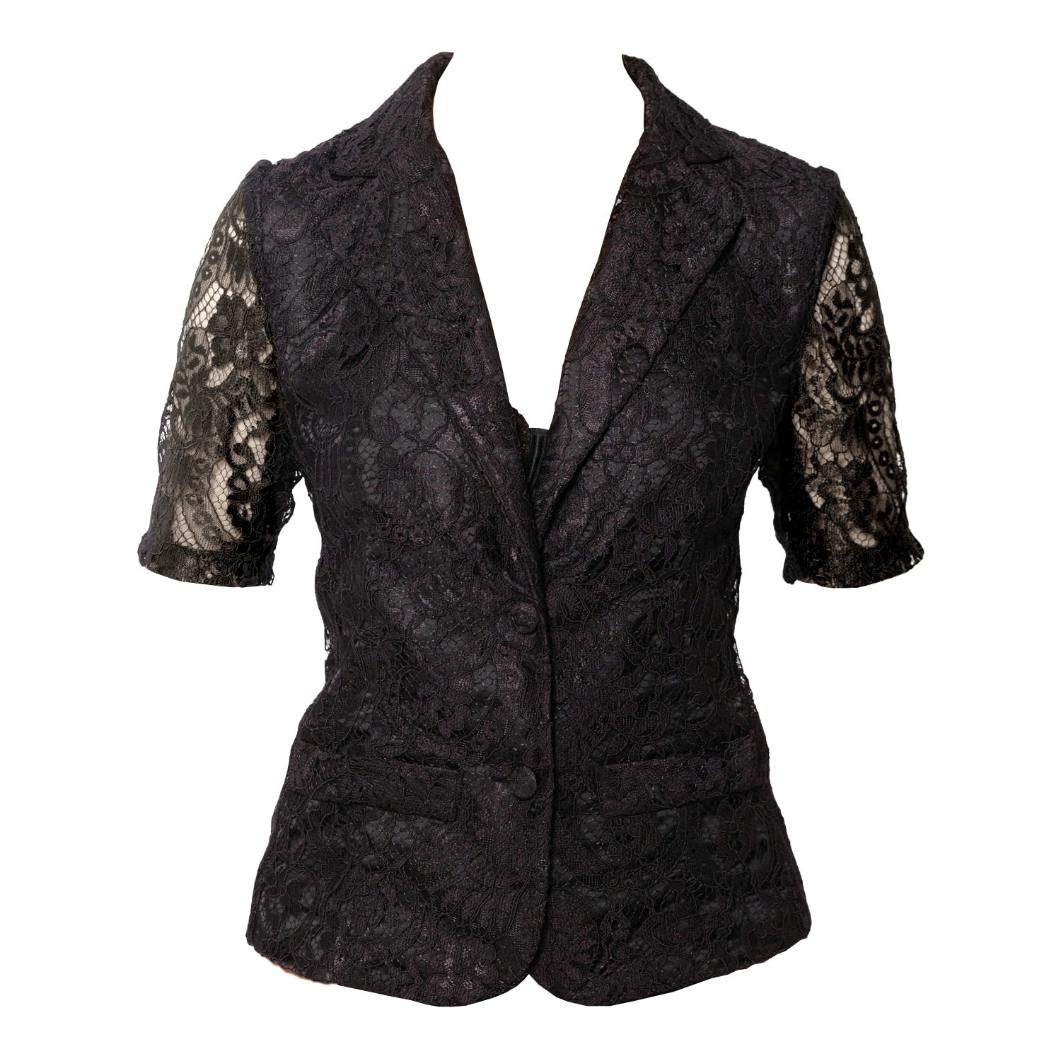Women's Black Jacket Made Of Lace On A Satin Base | Large | Maison Bogomil
