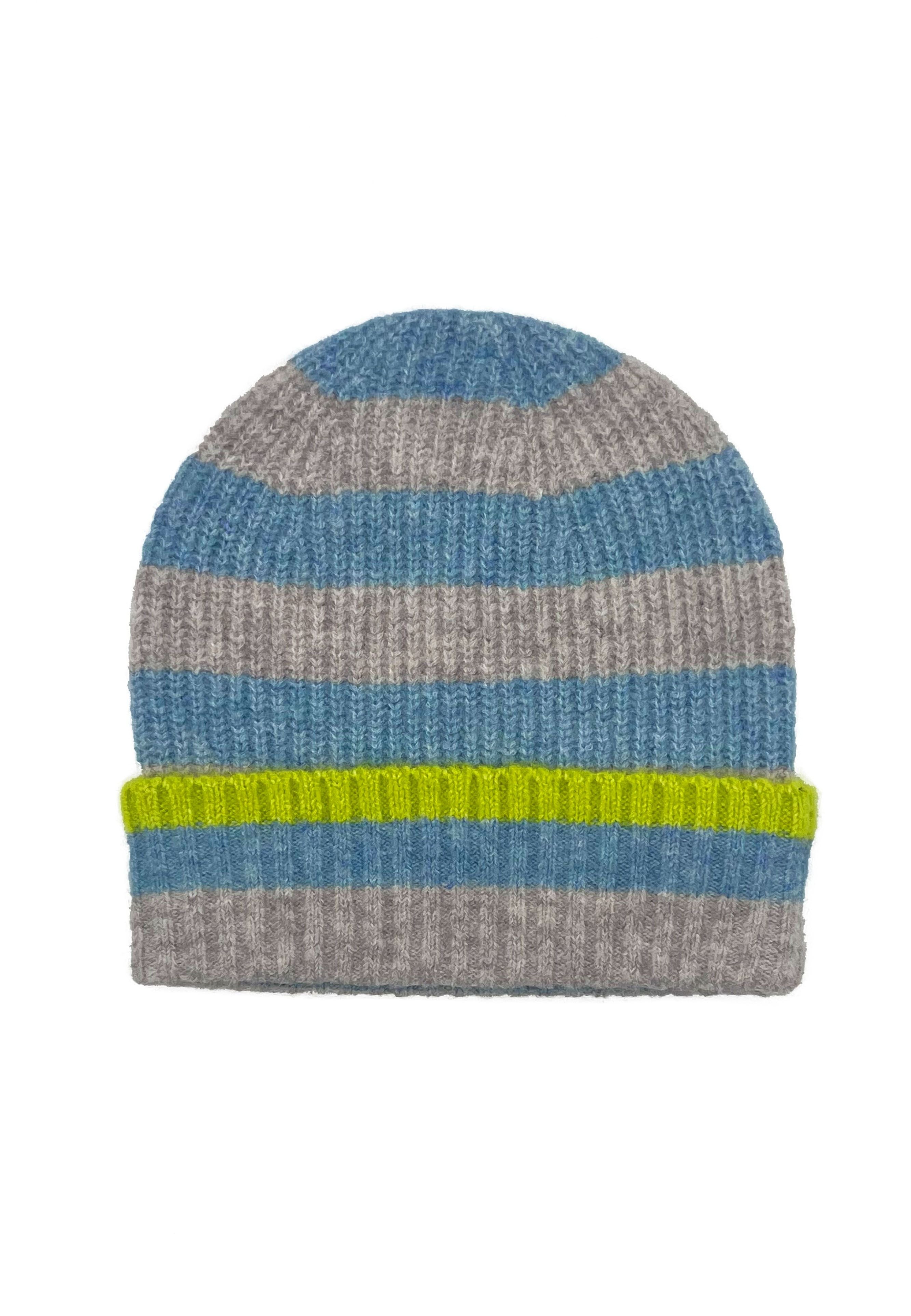 Women’s Green / Black / Blue Farah Knitted Stripe Beanie-Duck Egg One Size Nooki Design