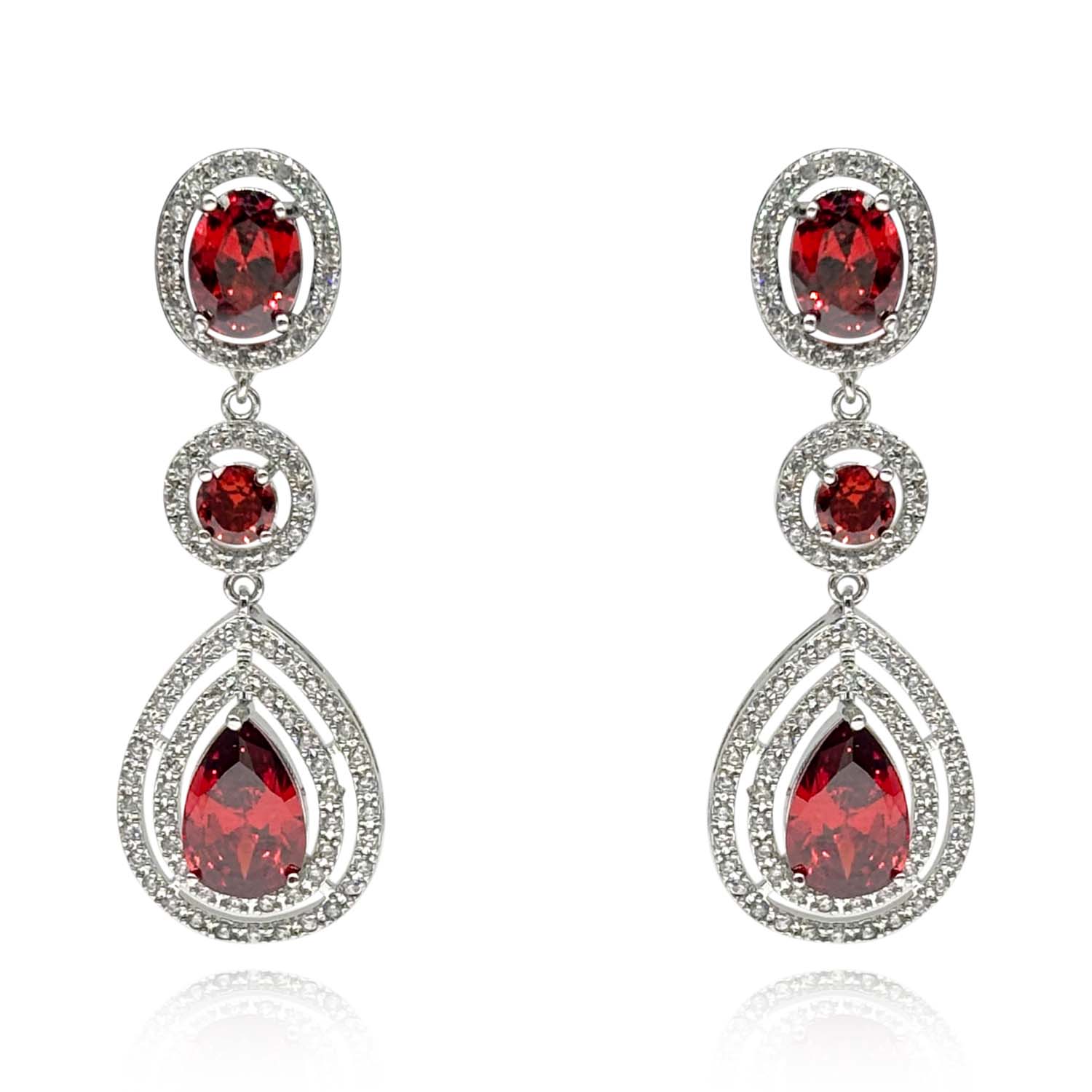 Michael Nash Jewelry Women's Red Ruby And Diamond Cubic Zirconium Triple Drop Clip-on Earrings In Red