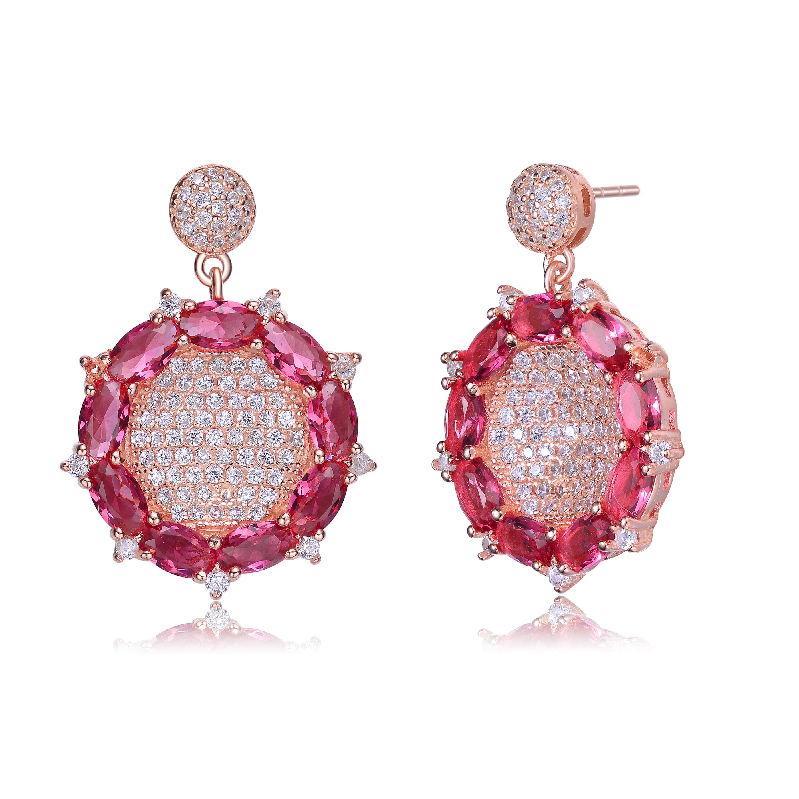 Women’s Sterling Silver Rose Gold Plated Red Cubic Zirconia Accent Drop Earrings Genevive Jewelry