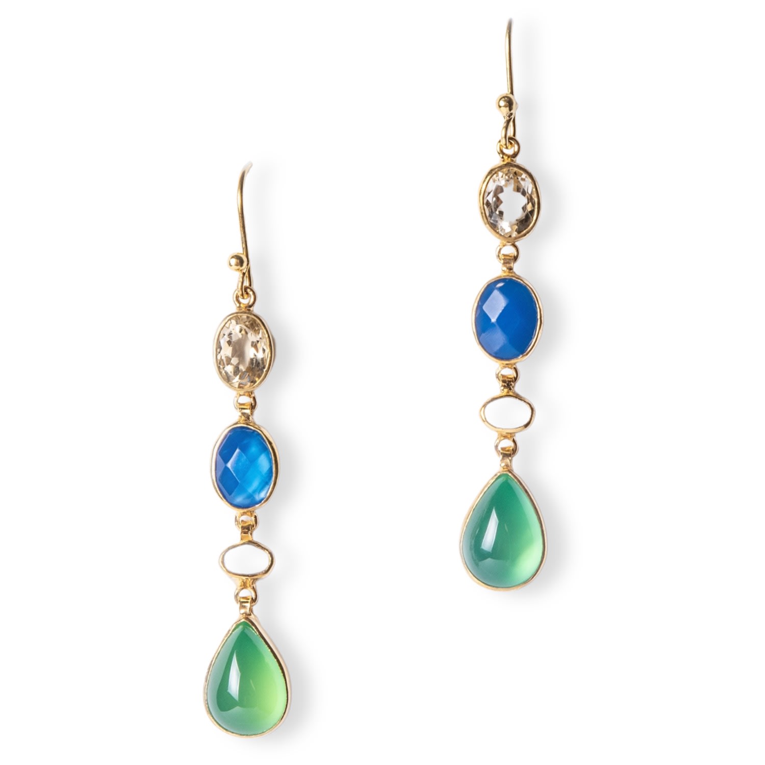 Women’s Green / Neutrals / Blue Aegean Breeze Trio Drop Earrings Golden Horn Jewellery