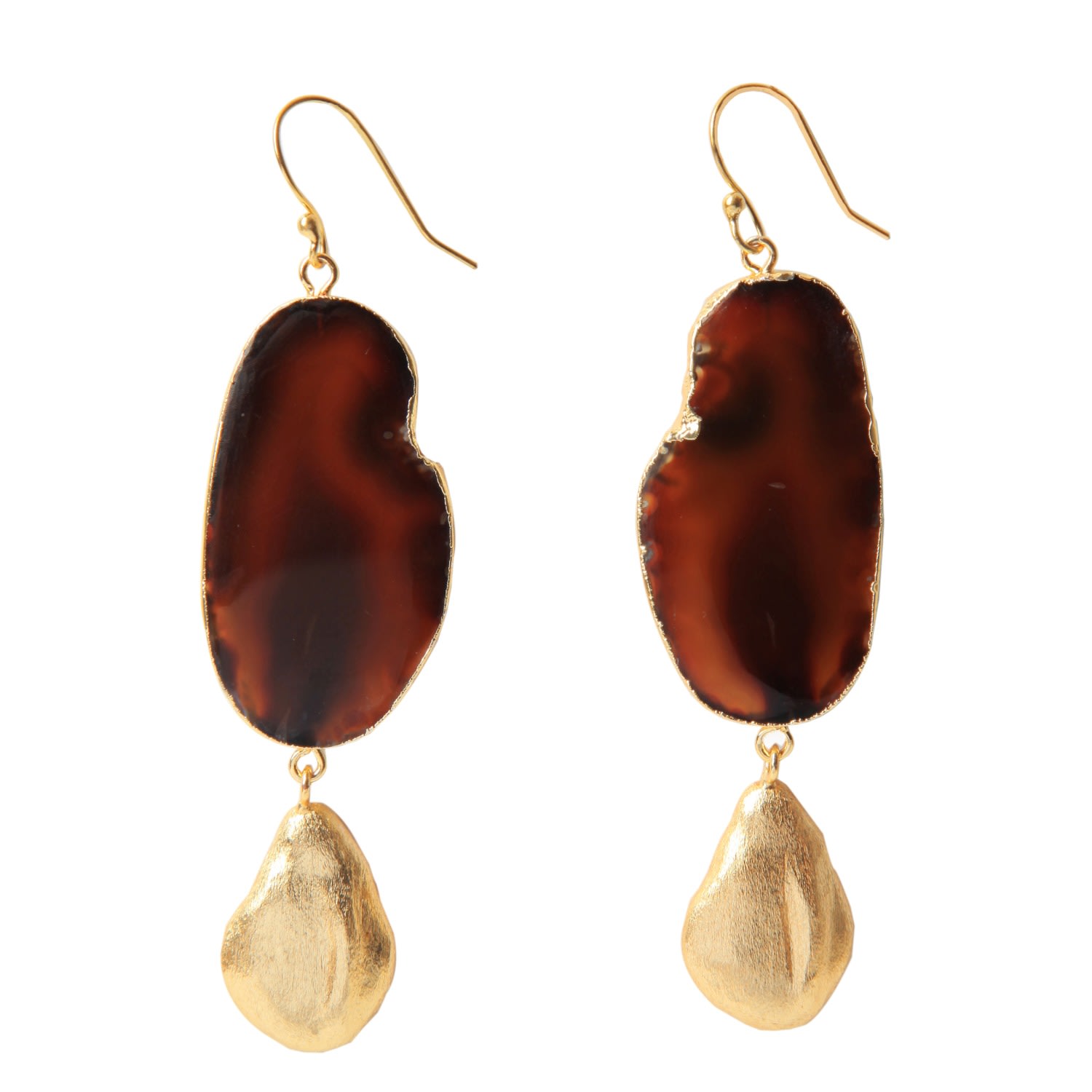 Women’s Gold / Brown / Neutrals Hold The Baby Brown Agate Statement Earrings Yaa Yaa London