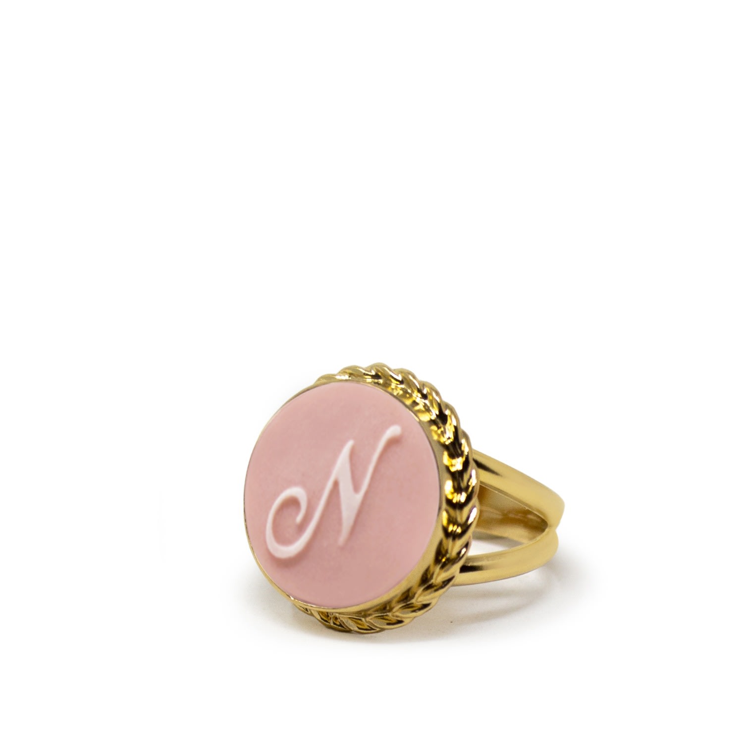 Vintouch Italy Women's Pink / Gold Gold Vermeil Pink Cameo Ring Initial N In Multi