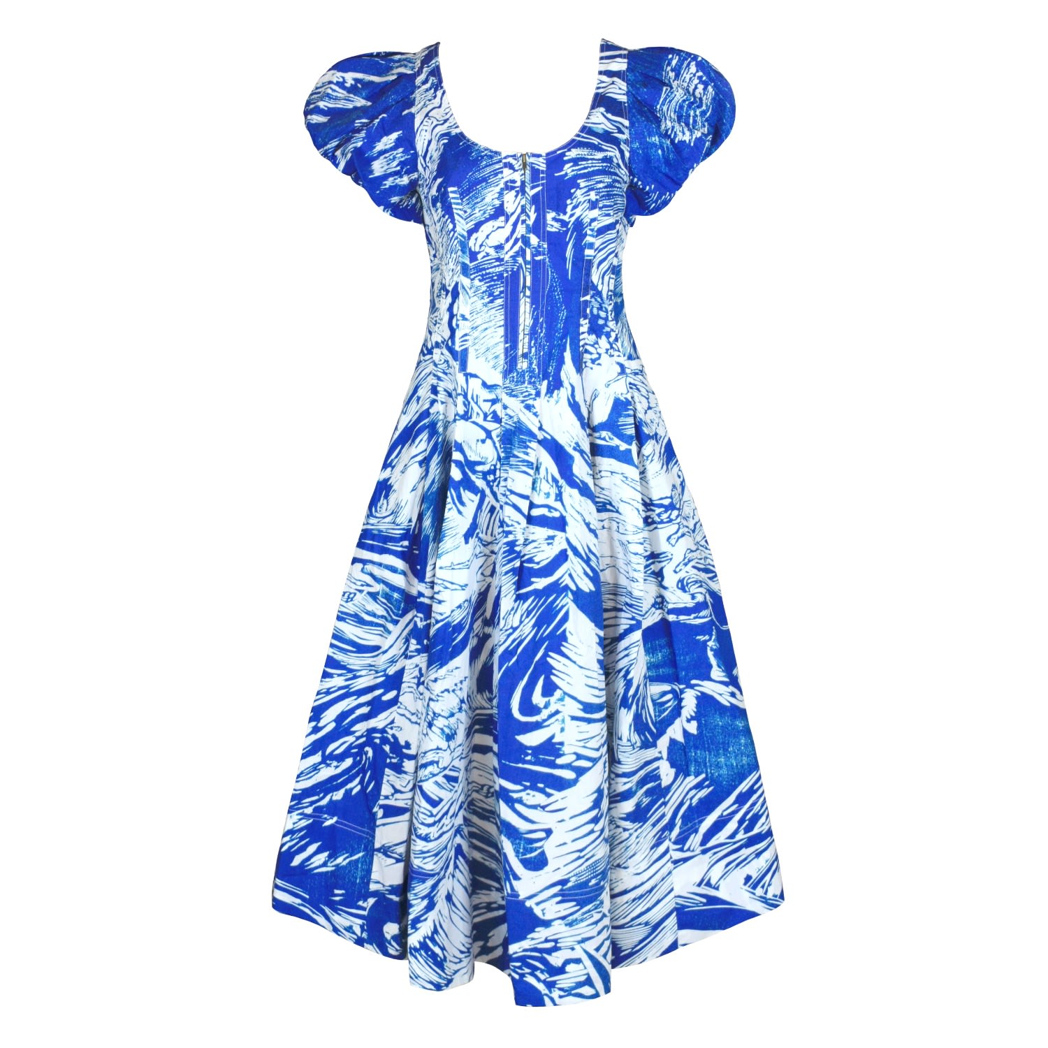 Jessie Zhao New York Women's Blue Printmaking Scoop Neck Cotton Midi Dress In Blue