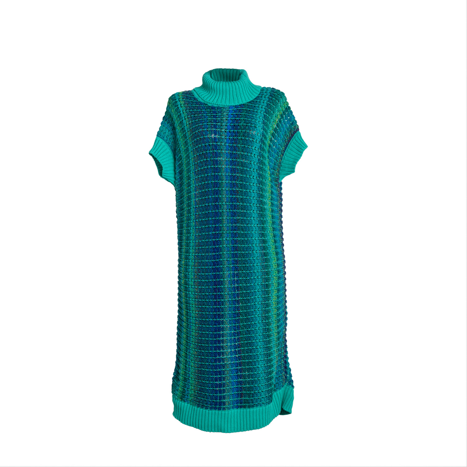 Women’s Blue / Green Wool Three Dimensional Dress Maxi Sea-Blue One Size Süel Knitwear