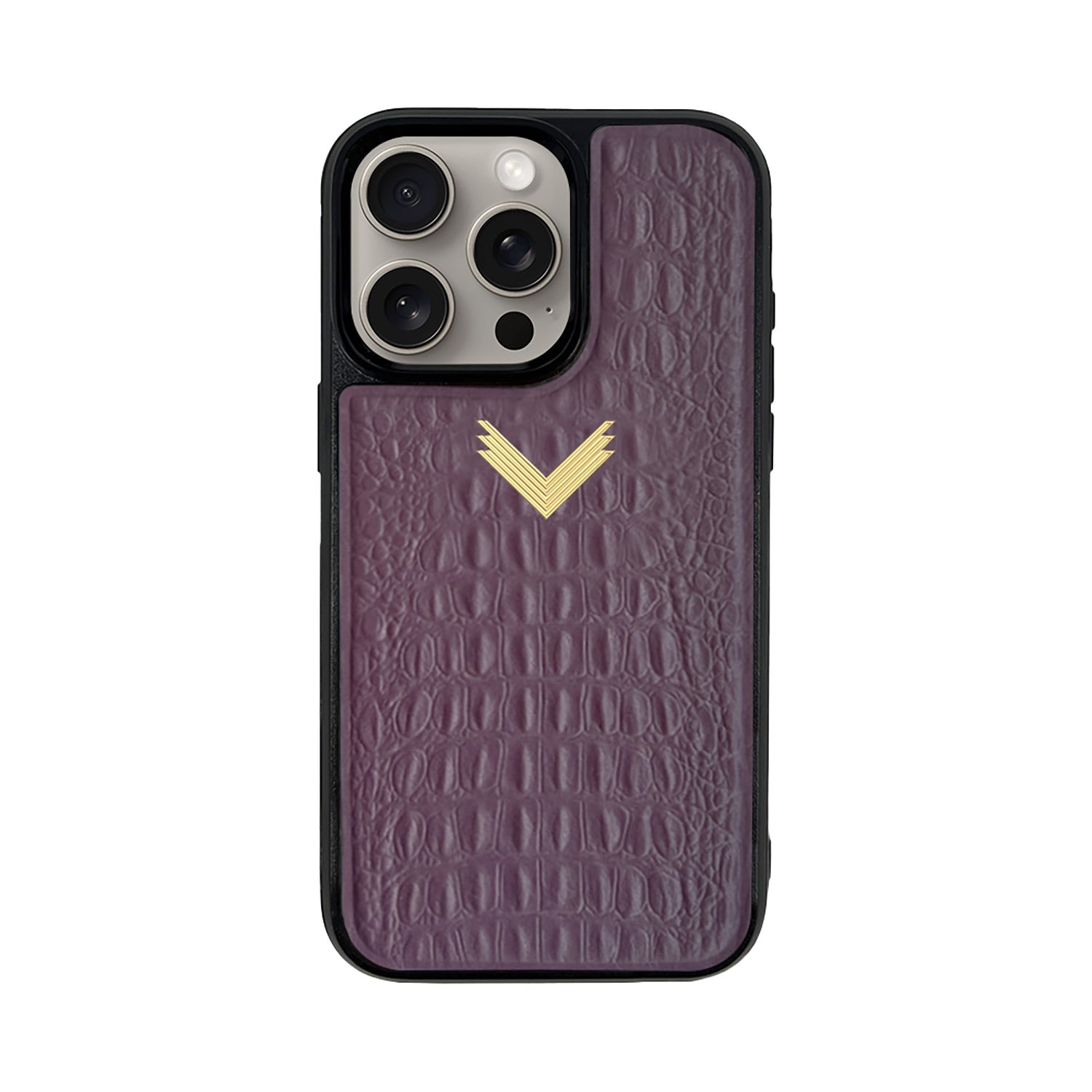 Velante Pink / Purple Calf Leather Phone Case, Alligator Texture, Gold - Royal Purple In Pink/purple