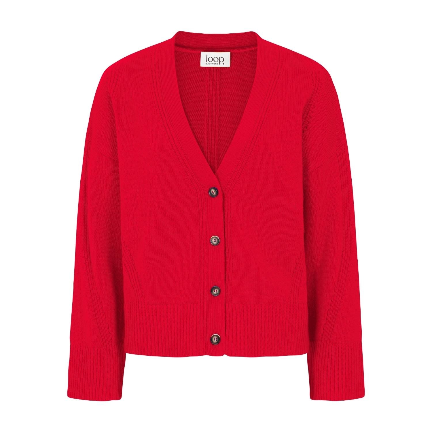 Women’s Lofty Cashmere Cardigan In Rouge Red Large Loop Cashmere