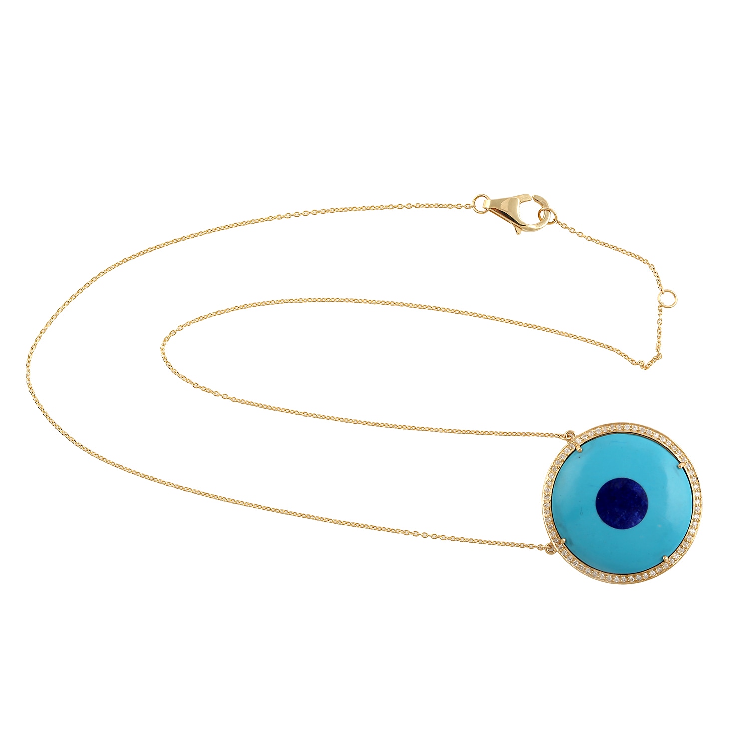 Artisan Women's Gold / Blue 18k Gold In Pave Diamond With Turquoise & Lapis Gemstone Evil Eye Chain Choker N In Gray