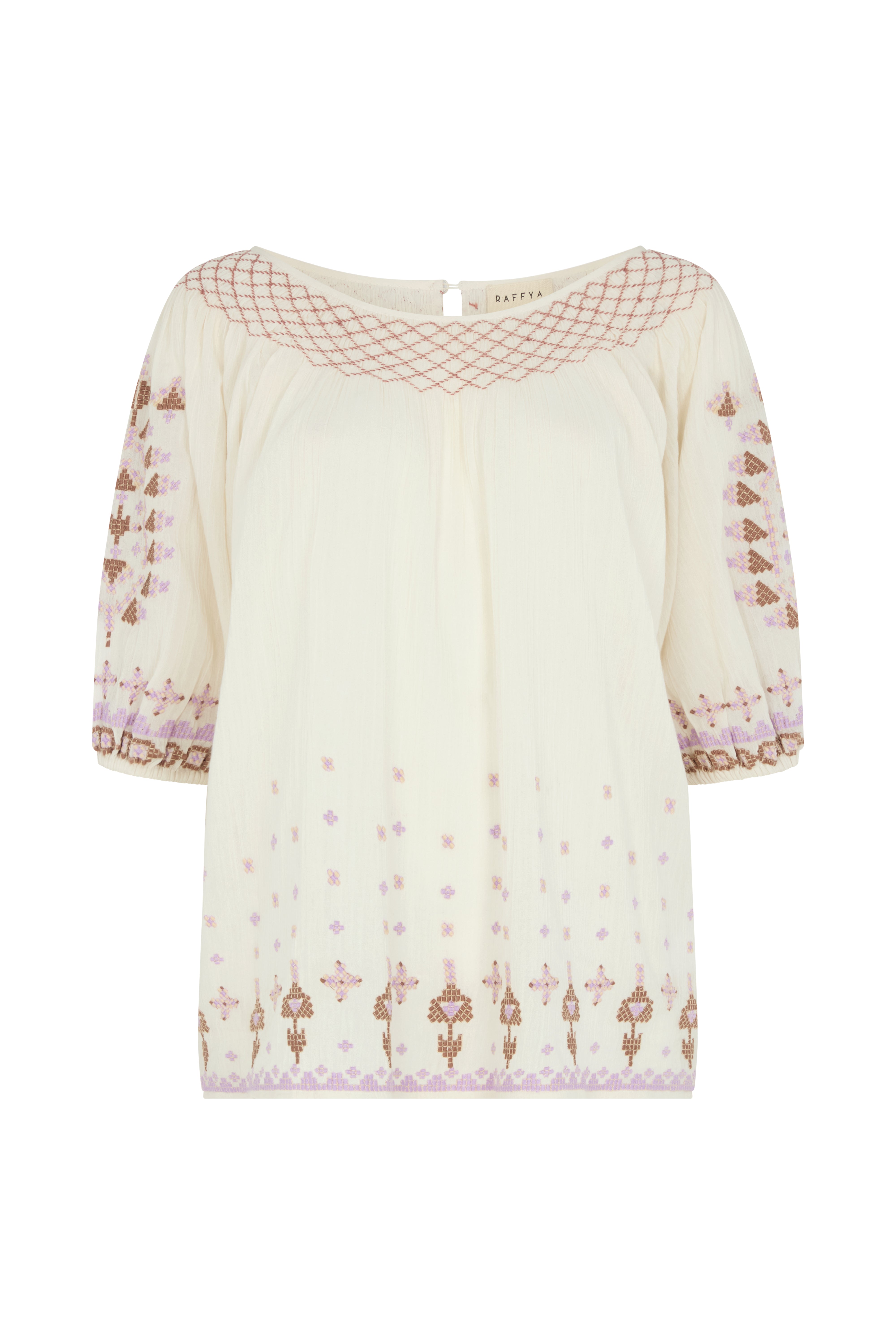 Women’s Neutrals Alba Embroidered Blouse - White Medium Raffya