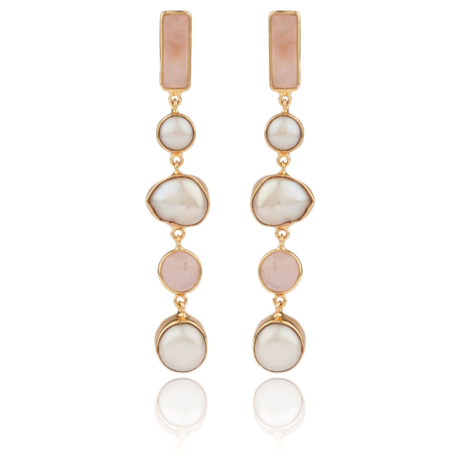 House Of Elliott Women's Orange Giselle Drop Earrings With Semi-precious Stones And Pearls In Orange
