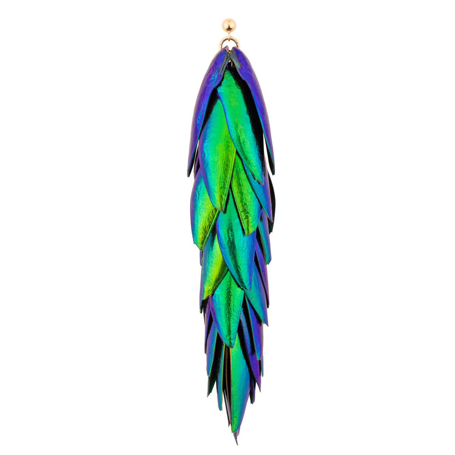 Oanasavu.creations Women's Gold / Green Beetle Wings Recycled Natural Metallic Green Extra Long Gold Ear Stud Earring
