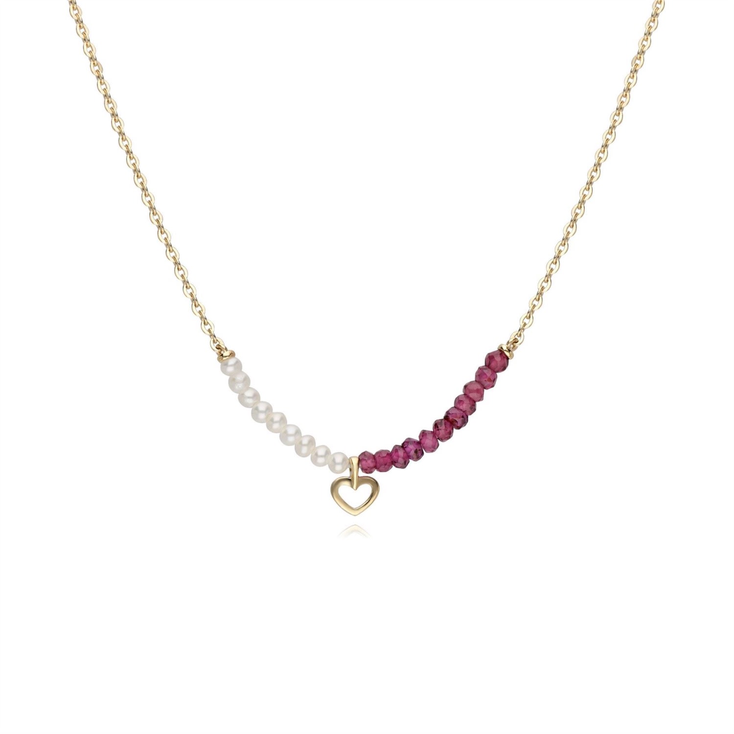 Women’s Red Pearl & Rhodolite Heart Necklace Gemondo