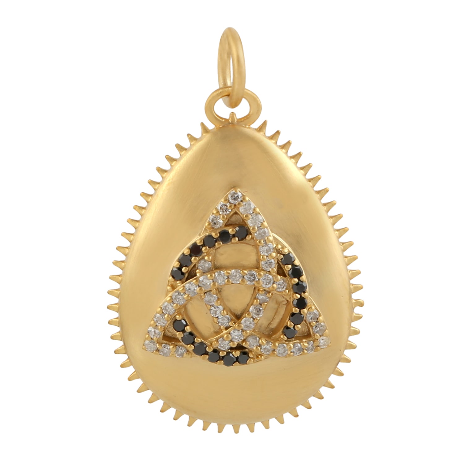 Women’s White / Black / Gold Elegant Celtic Trinity Knot Pendant In 14K Gold With Black & White Diamonds Artisan