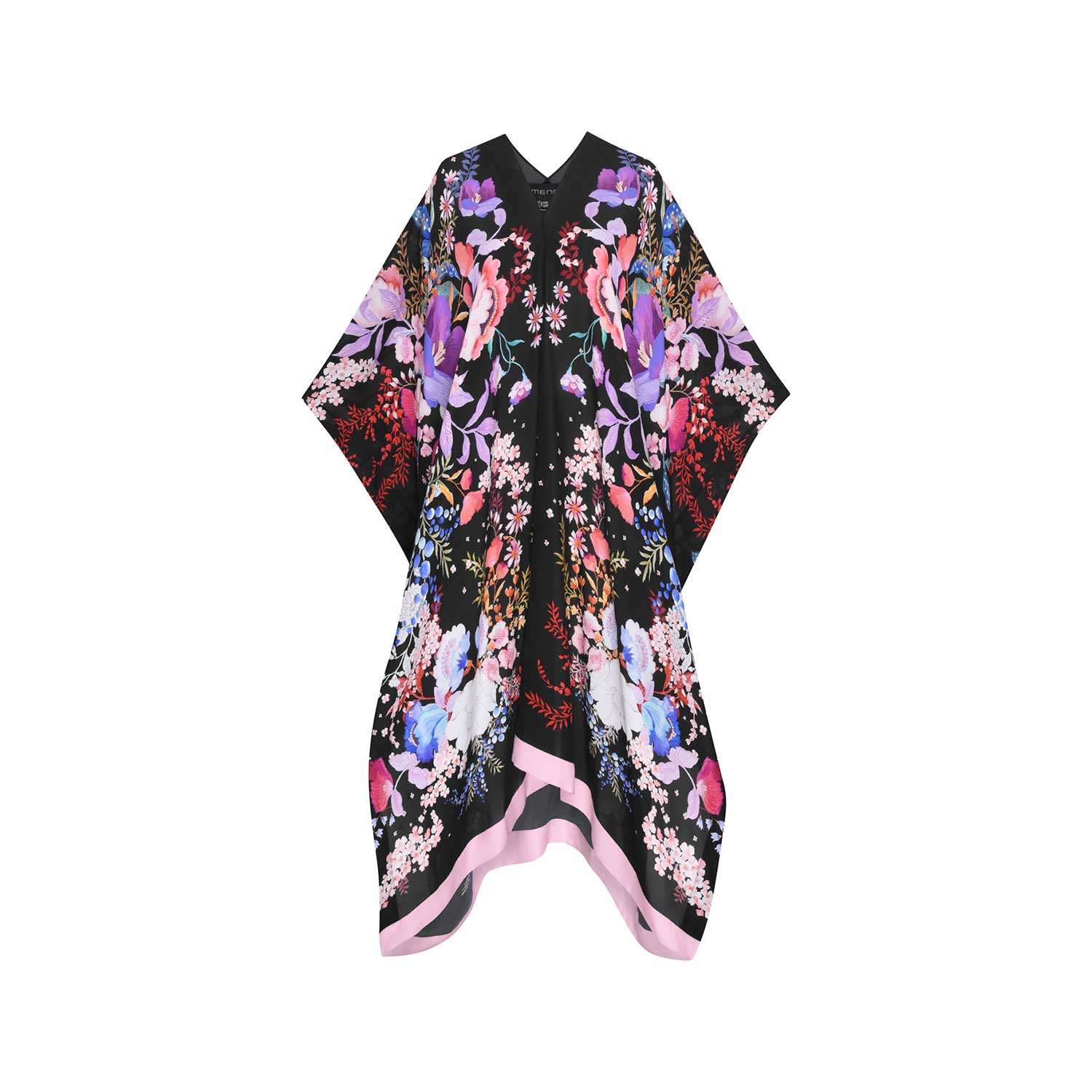 Women’s Black Watercolour Flowers Silk Georgette Kaftan One Size Meng