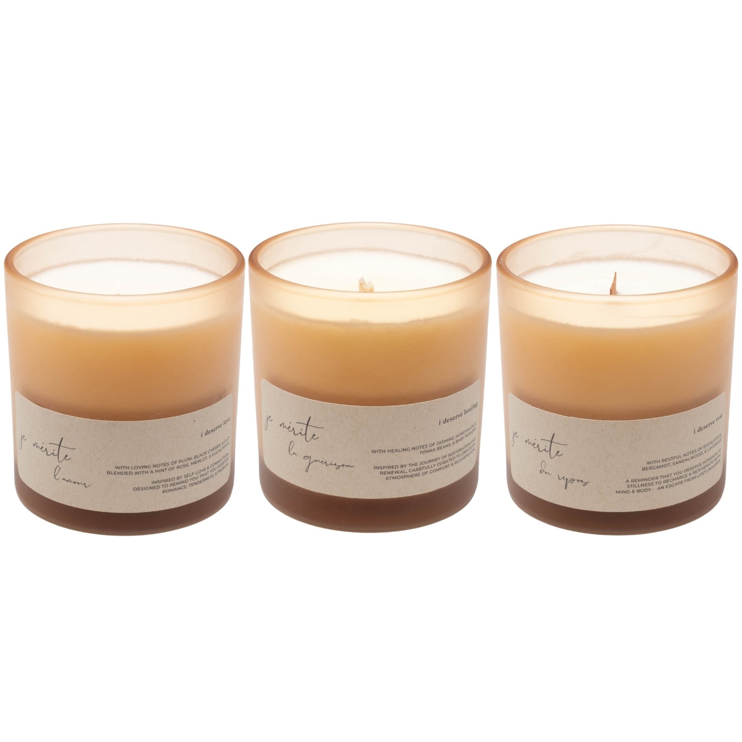 Je Mérite (i Deserve) White I Deserve Love, Healing, & Rest 8 oz Candle Gift Set In White