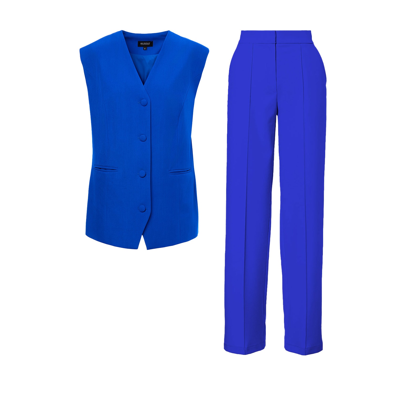 Bluzat Women's Electric Blue Suit With Oversized Vest And Stripe Detail Trousers In Blue