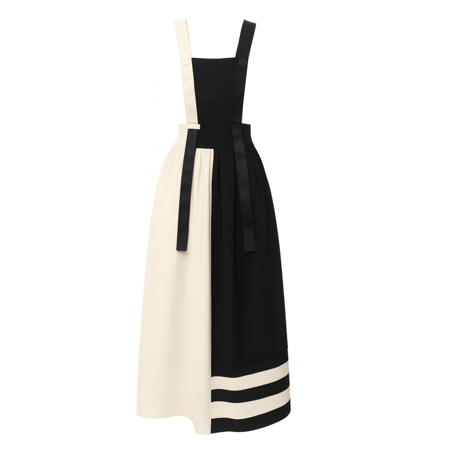 Julia Allert Women's Black / Neutrals Midi Apron Dress With Adjustable Straps - Black Ivory In Black